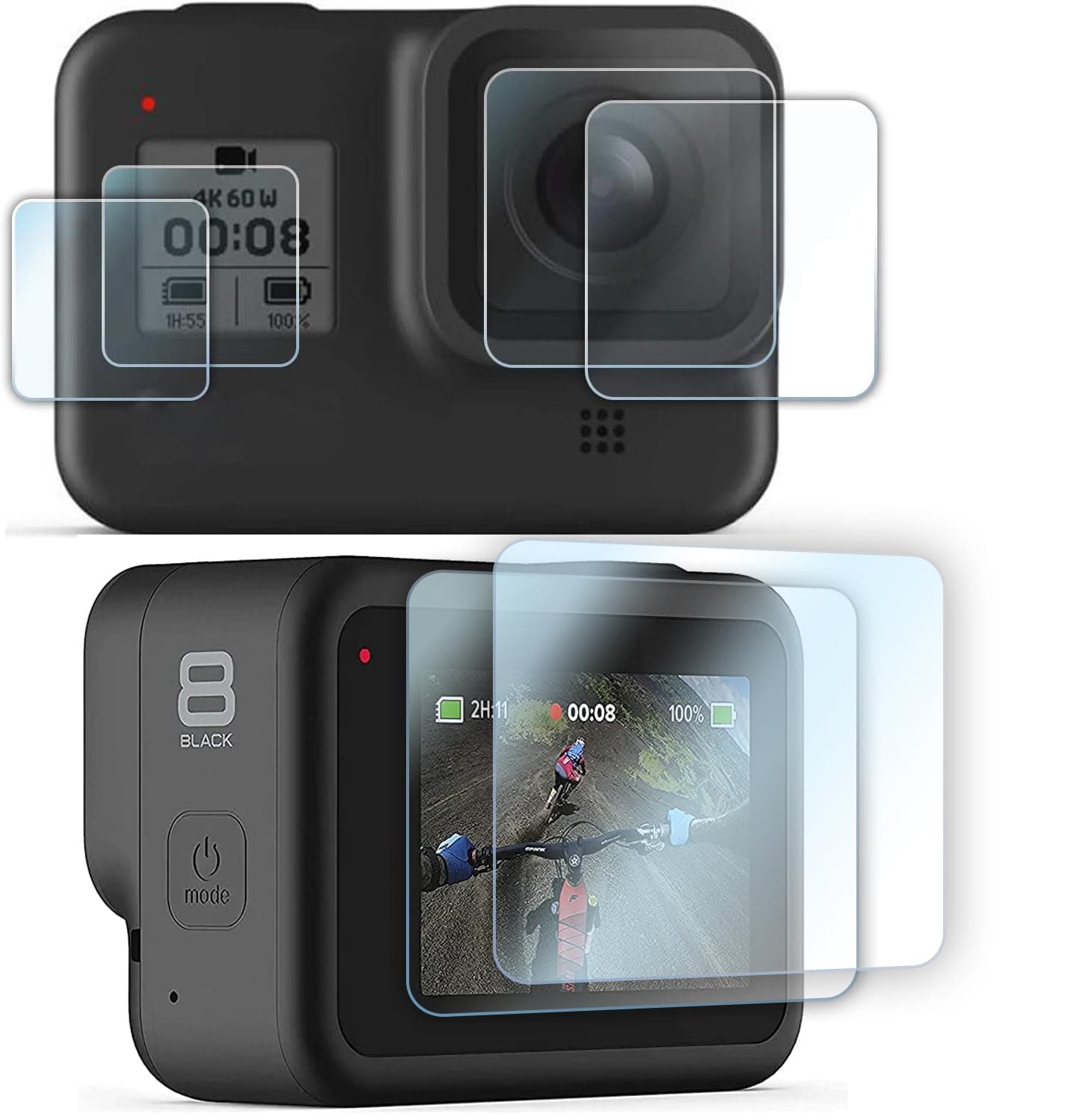 FiTSTILL [6 PCS Screen Protector for Go Pro Hero 8 Black Ultra Clear Tempered Glass Screen Protector + Tempered Glass Lens Protector + Small Screen Film - 2 Packs