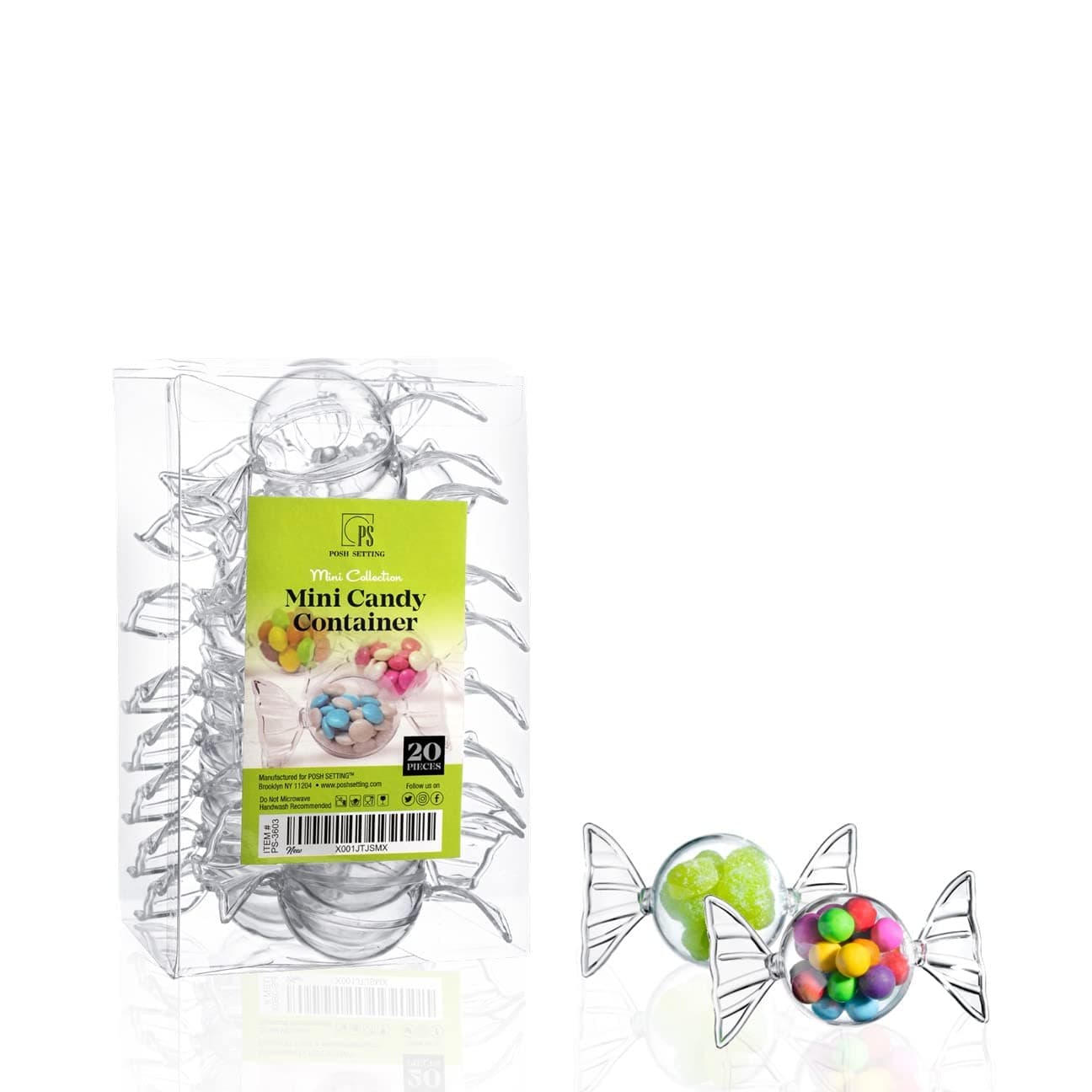 Posh Setting Candy Containers for Party Favors - Candy Shaped Container with Lid - Mini Candy Container & Acrylic Gift Box - Boxes for Treats, Candy Holders for Party & Mini Candy Dispenser (Clear)