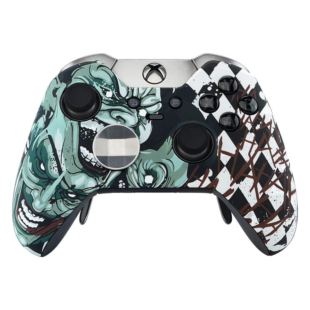 eXtremeRate Joker Patterned Hydro Dipped Front Housing Shell Case, Replacement Faceplate Cover for Xbox One Elite Controller Model 1698 with Thumbstick Accent Rings - Controller NOT Included