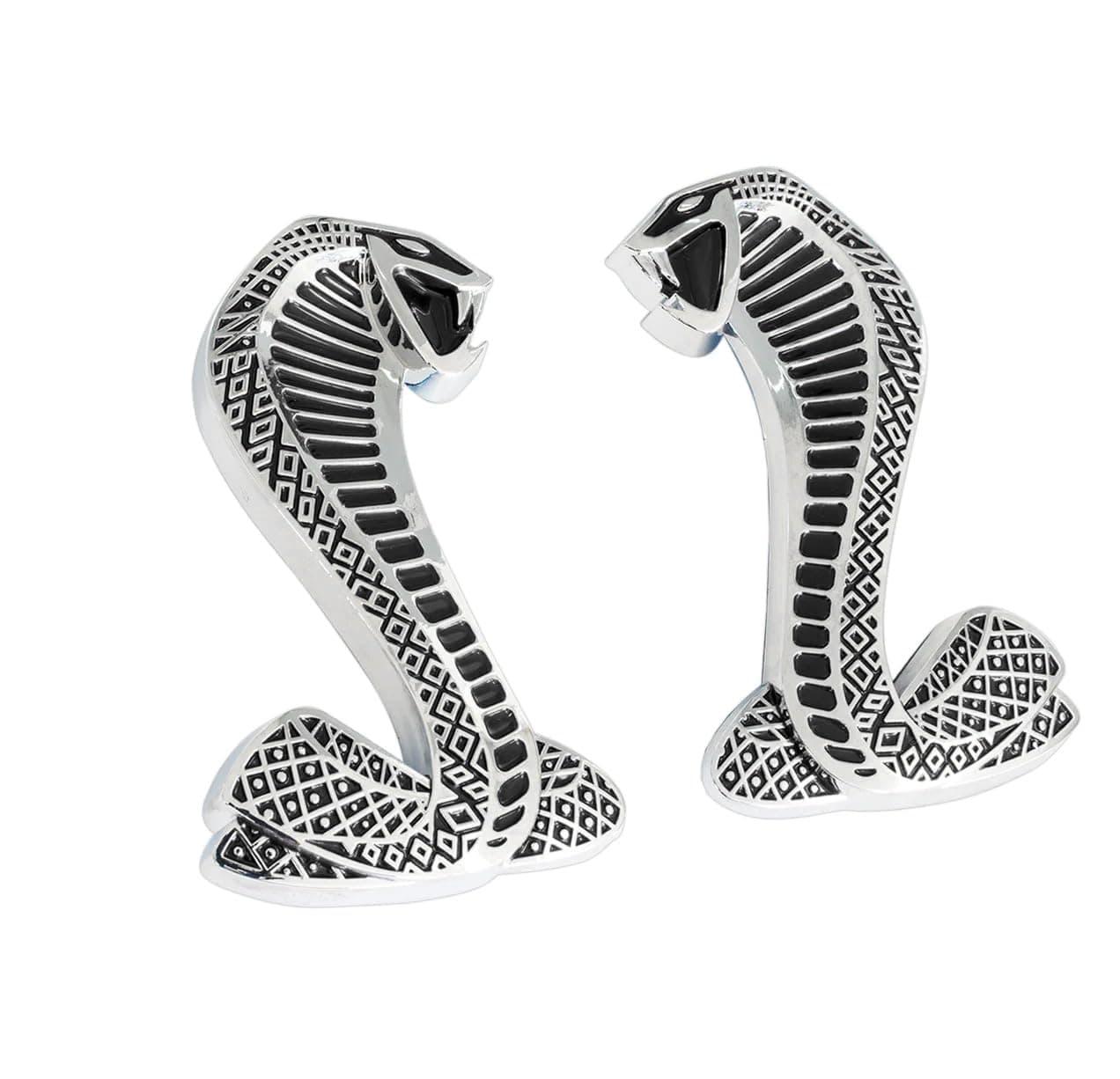 2-3/4" Black & Chrome Cobra Snake Fender Emblems for 1994-2004 Mustang Cobra