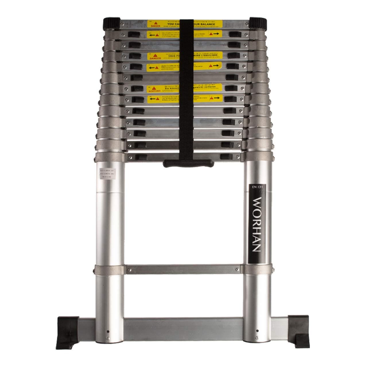 WORHAN® 4.4m (14' 5'') Telescopic Extendable Multipurpose Aluminium Extension Ladder with Aluminum Rings and Stabilizer Bar Step Ladder 1AK4.4