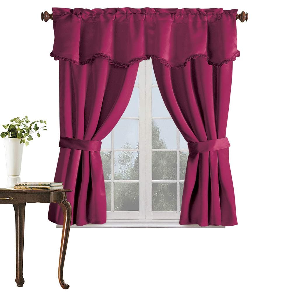 Burlington Blackout Window Curtain Five Piece Panel Set, 52 by 63-Inch, Burgundy
