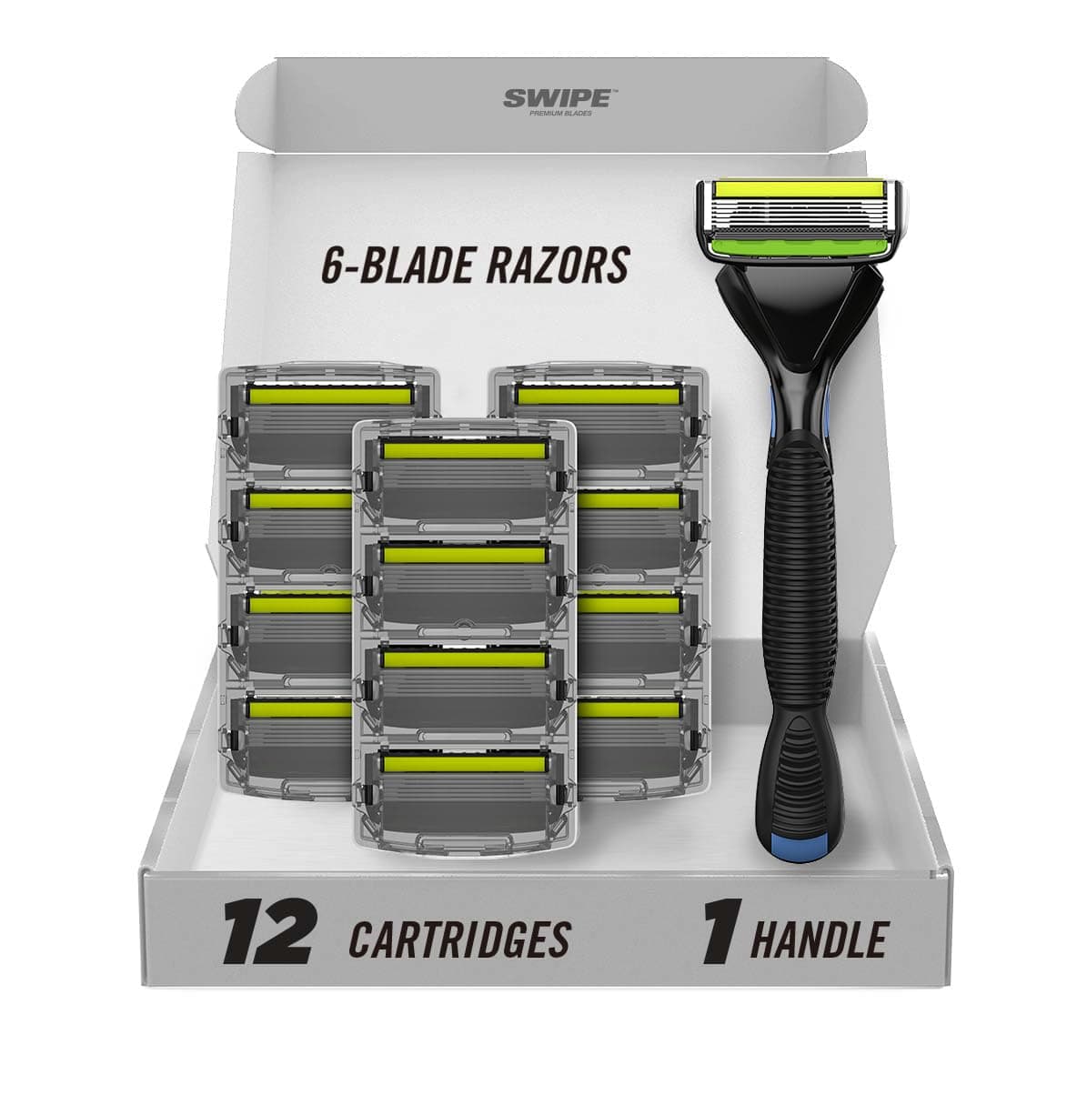 SWIPE Premium Men's 6-Blade Razor Kit (Flex Head Handle + 12 Refills)