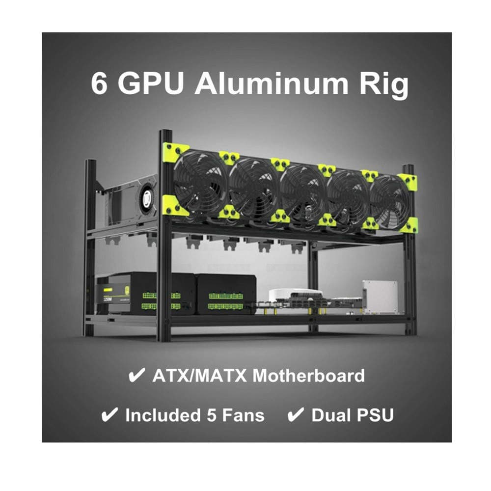 6/8 GPU Aluminum Stackable Open Air Mining Computer Frame Rig Ethereum Veddha (6 GPU+5FANS)