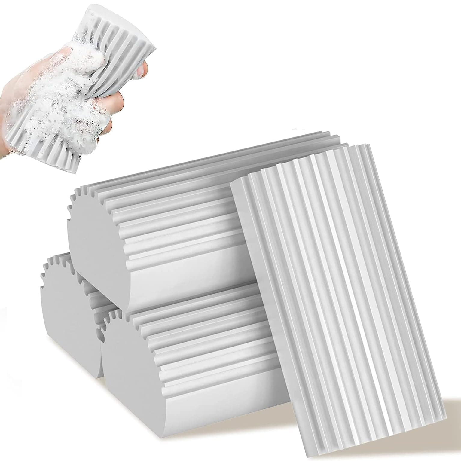 Damp Clean Duster, 4 Pack Magic Sponge Eraser for Household Cleaning, Reusable Dusters Cleaning Supplies for Housekeeping, Dish, Blinds, Glass, Baseboards, Vents, Window Track Grooves and Faucets