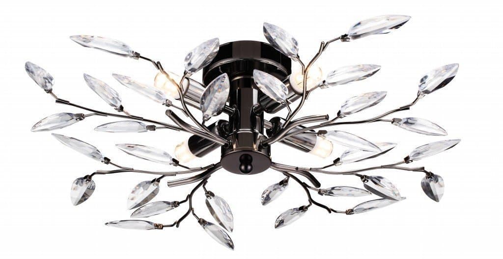MODERN WILLOW FLUSH 4 LIGHT GUN METAL/CLEAR LEAF DESIGN CEILING LIGHT FITTING CHANDELIER - FOR LOW CEILINGS