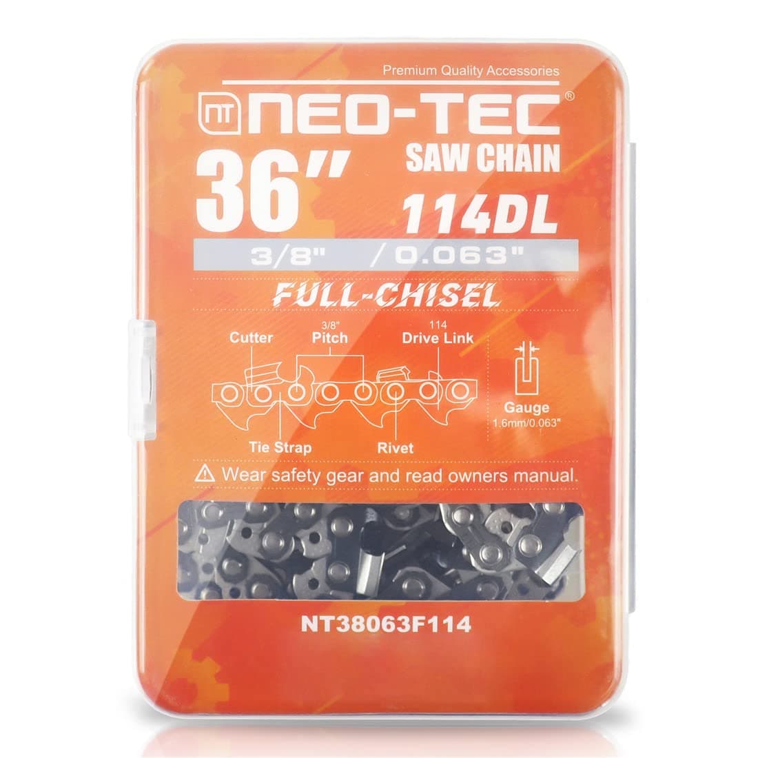 NEO-TEC36 Inch Chainsaw Chain Blades Full Chisel 3/8 Pitch 0.063" Gauge 114 Drive Link Fit for Stihl Cadena 038 044 046 056 MS440 MS460 MS441 MS461 MS381 MS382 MS660 MS660 G660 Husqvarna 395XP