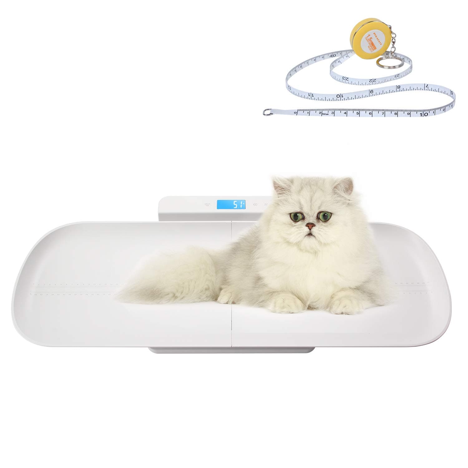 BYKAZATY Pet Scale with Tape Measure, Multi-Function Baby Scale, Infant Scale Digital Weight with Height Tray(Max: 70cm), Measure Weight Accurately(Max: 220lb), Perfect for Toddler/Puppy/Cat/Dog/Adult