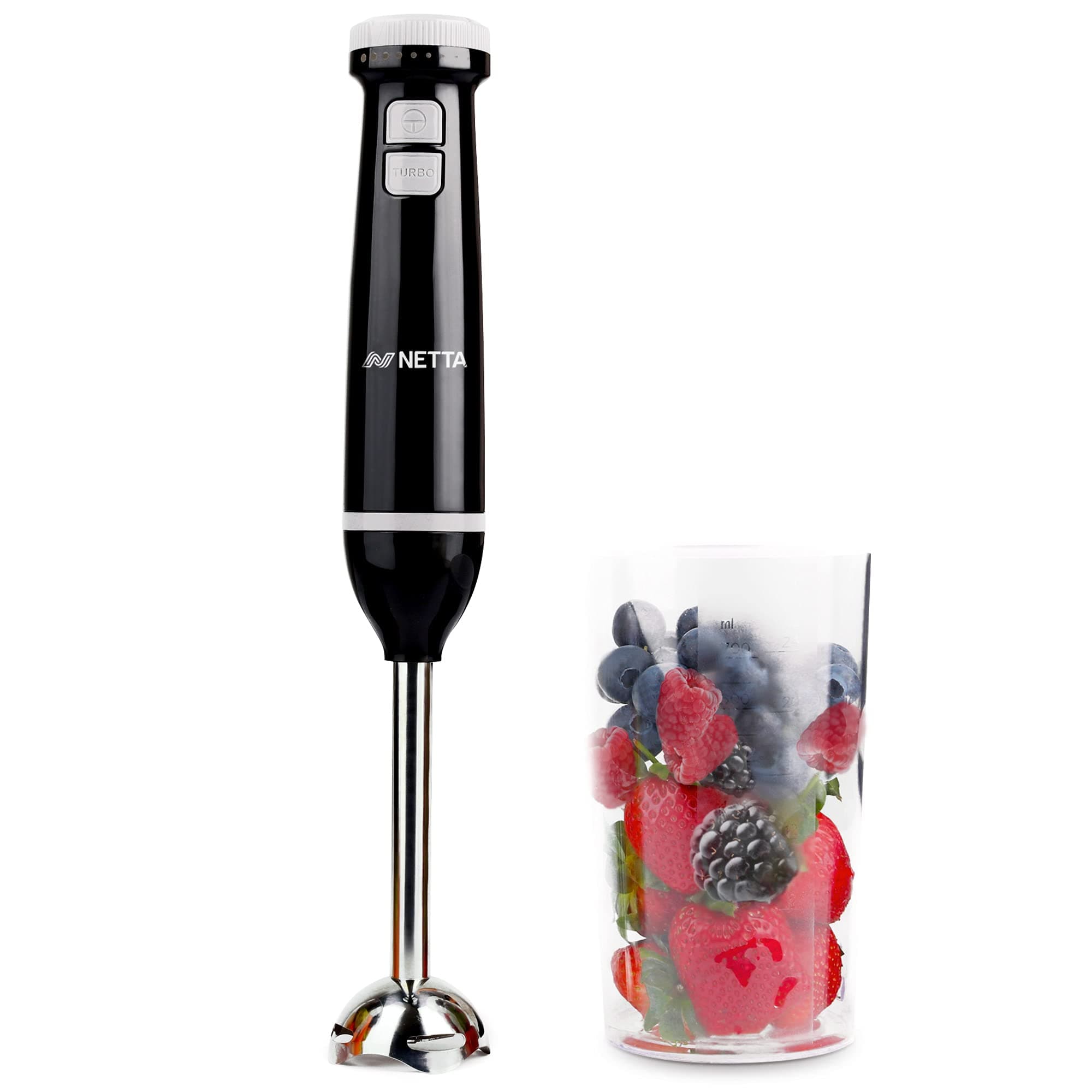 NETTA Hand Blender with 700ml Beaker - Powerful 600W - Variable Speed and Turbo Settings - Food Grade 304 Stainless Steel Blades - Ergonomic Stick Handle - BPA Free