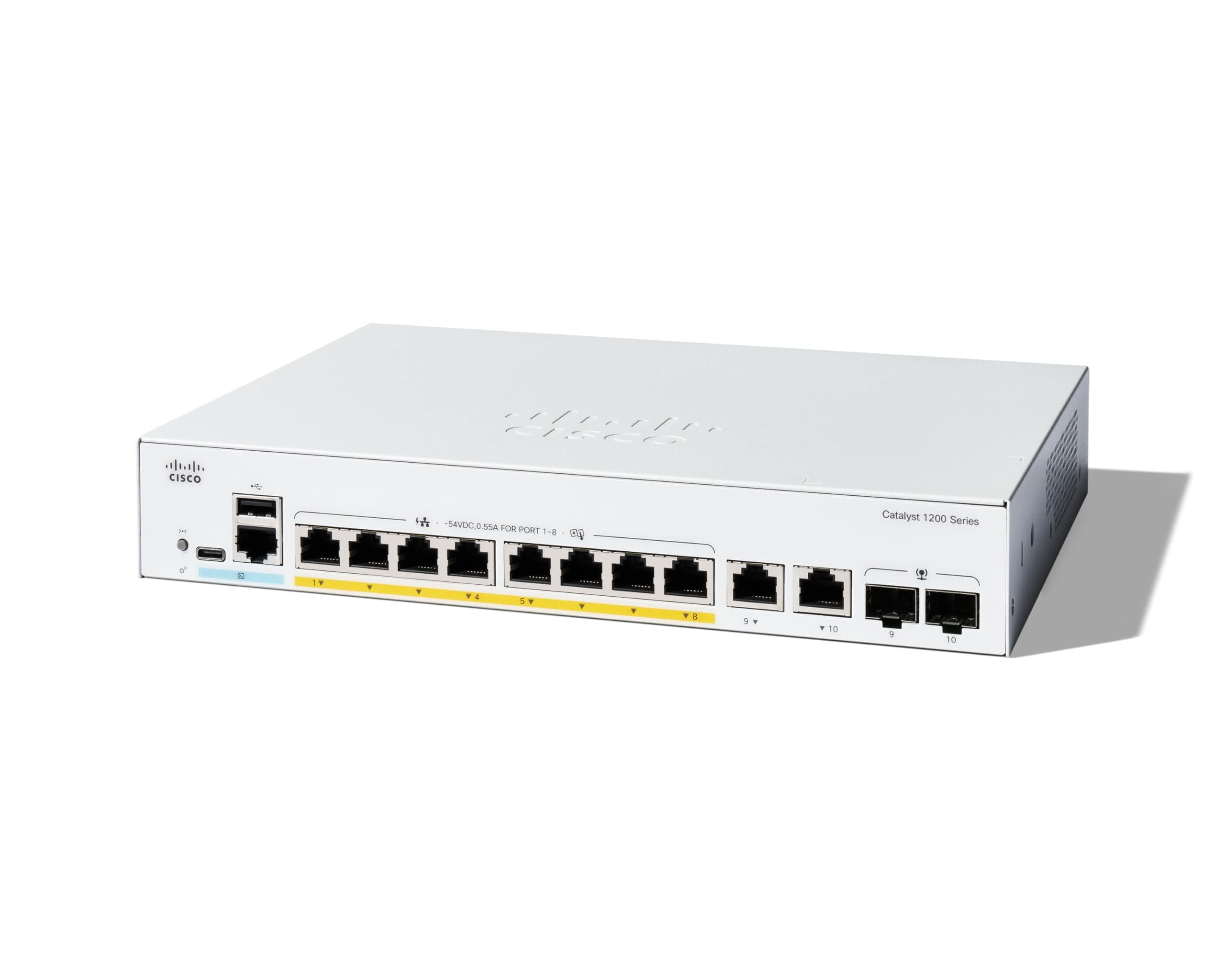 Catalyst 1200-8P-E-2G Smart Switch, 8 Port GE, PoE, Ext PS, 2x1GE Combo, Limited Lifetime Protection (C1200-8P-E-2G)