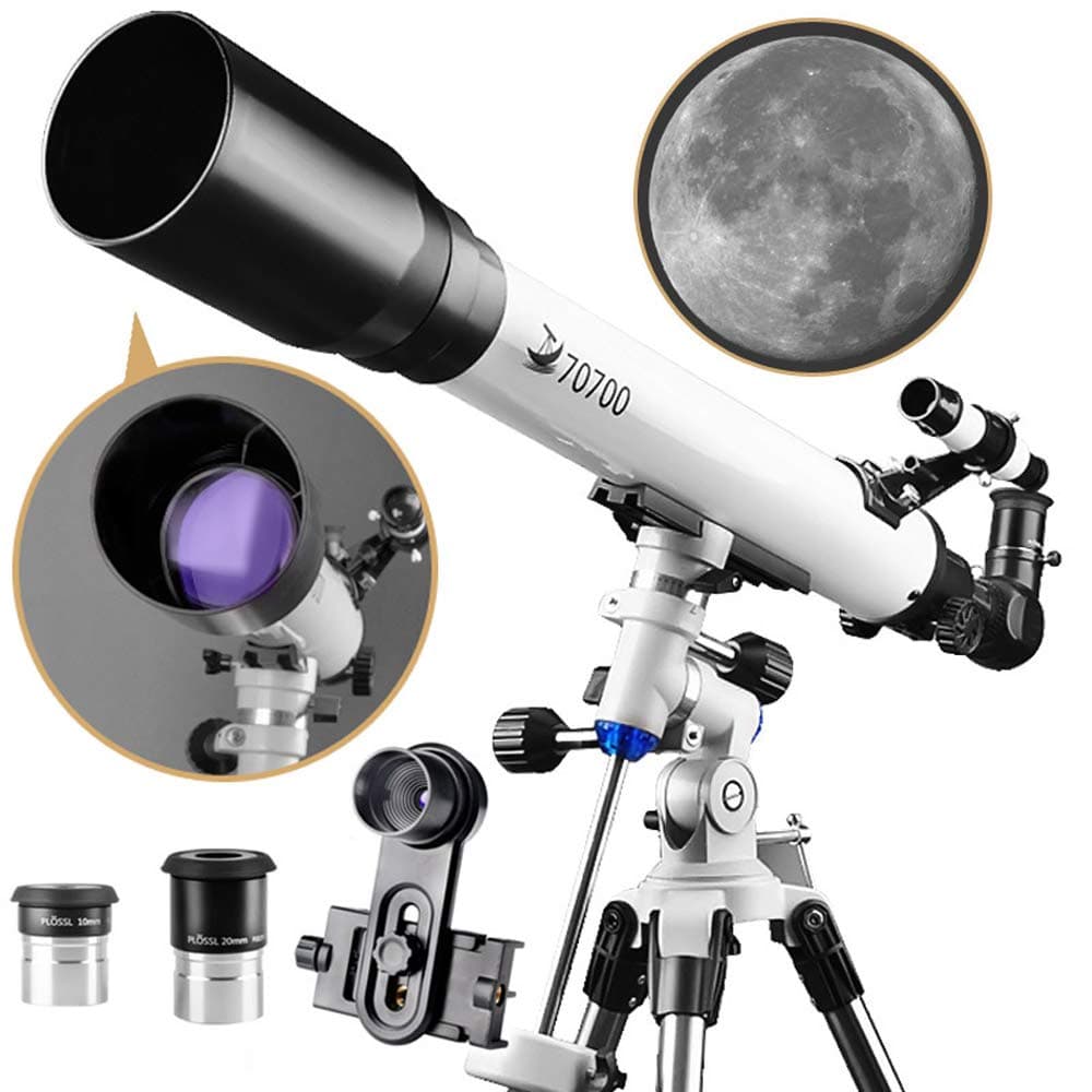 DoubleSun Telescope with Equatorial Mount-Refractor Scope 70mm Aperture and 700mm Focal Length for Student Kids Beginners Adults-with Smartphone Adapter and 2 PLOSSL Eyepieces