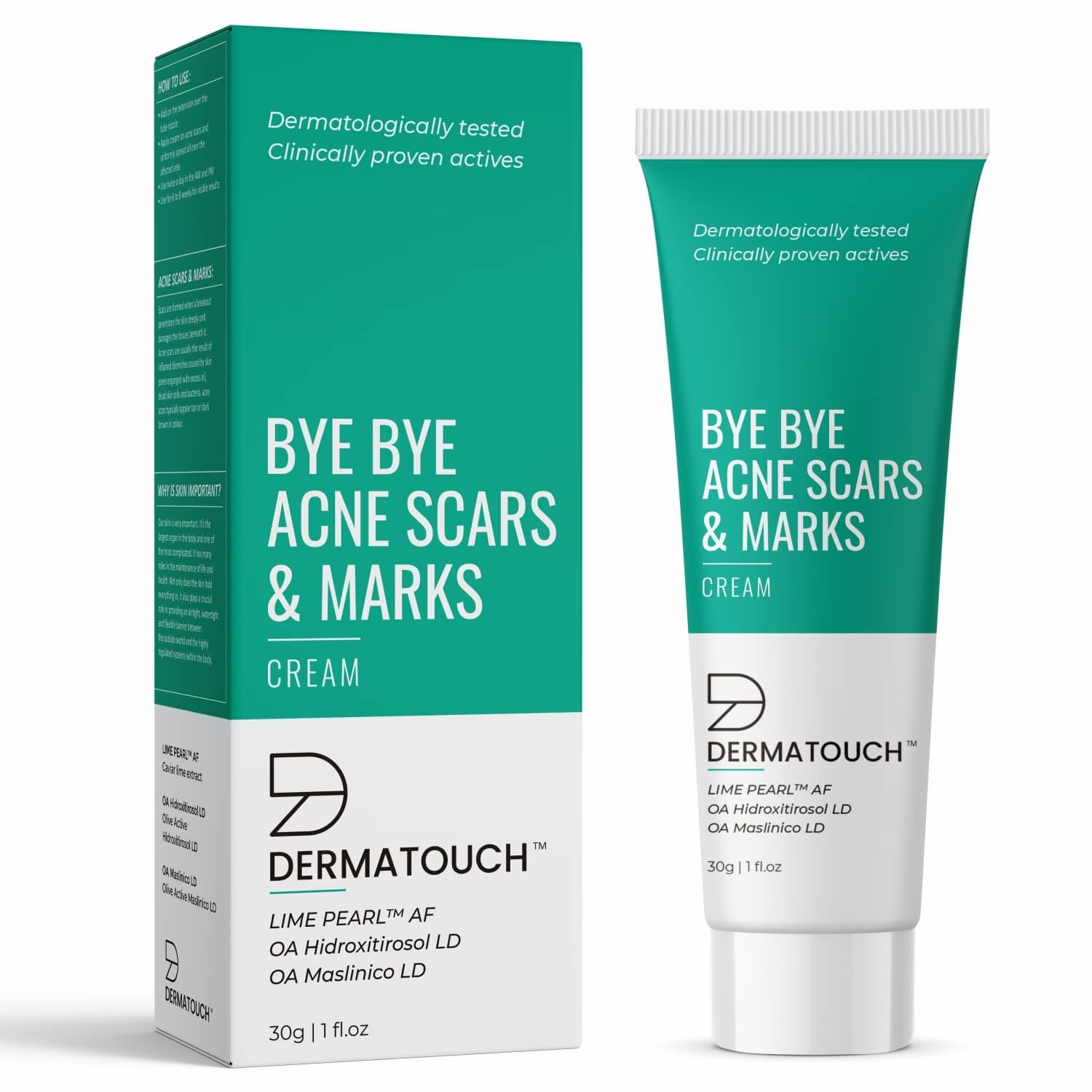 DERMATOUCH Bye Bye Acne Scars & Marks Cream | Acne Scars Corrector | Formulated Specially to Address Scars & Marks | Suitable For All Skin Types | 30g