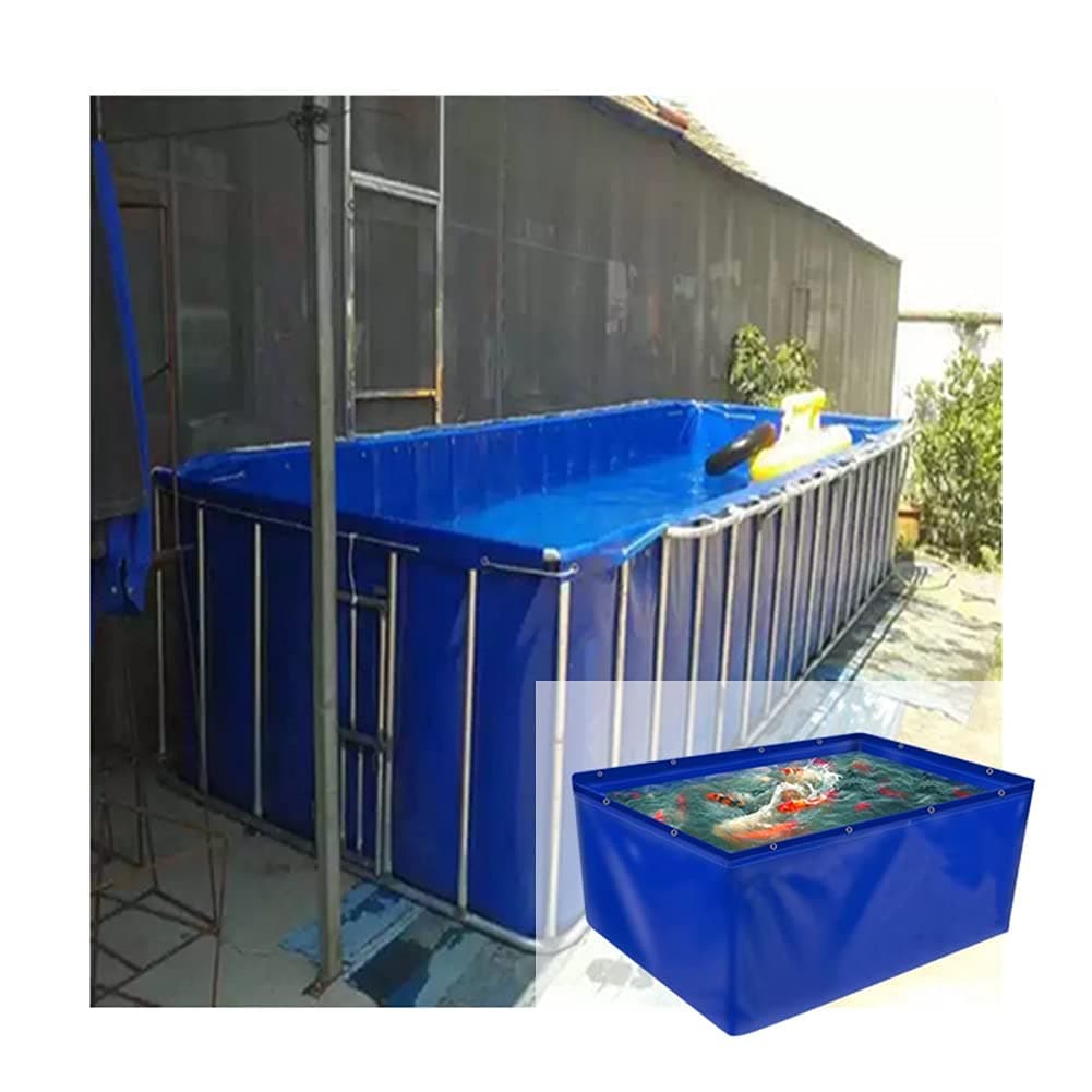 YJFENG Foldable Fish Pond, Temporary Waterproof Canvas Holding Tank, 0.5mm Heavy Duty Tarp Water Storage Pool for Saltwater Fish, Koi Turtles with Drain (Color : Blue, Size : 3x2x1M)