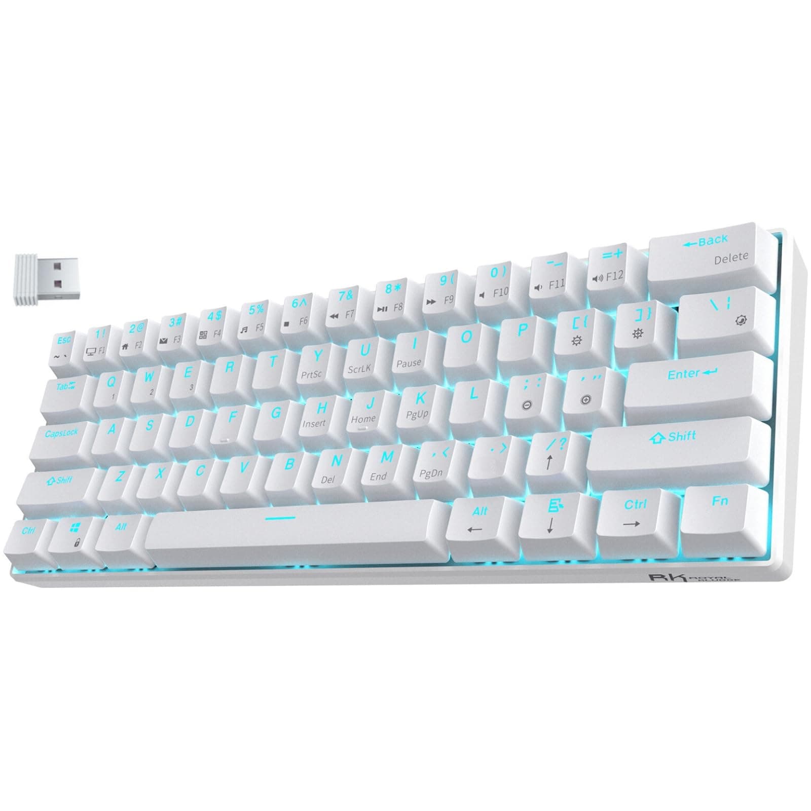 RK ROYAL KLUDGE RK61 Wireless 60% Triple Mode BT5.0/2.4G/USB-C Mechanical Keyboard, 61 Keys Wireless Mechanical Keyboard, Compact Gaming Keyboard with Software (Hot Swappable Red Switch, White)