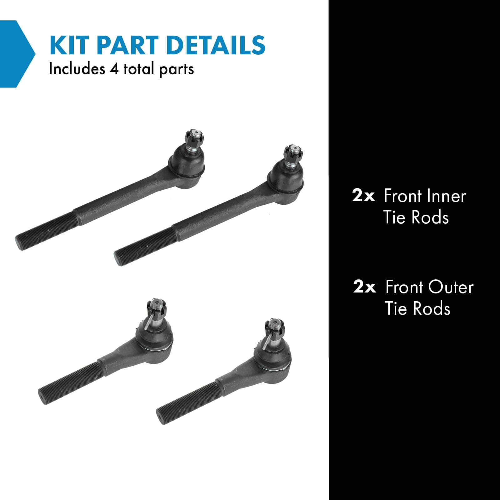 TRQ Front Inner and Outer Tie Rod Set 4 Piece Compatible with 2000-2001 Dodge Ram 1500 00-02 Ram 2500 00-02 Ram 3500