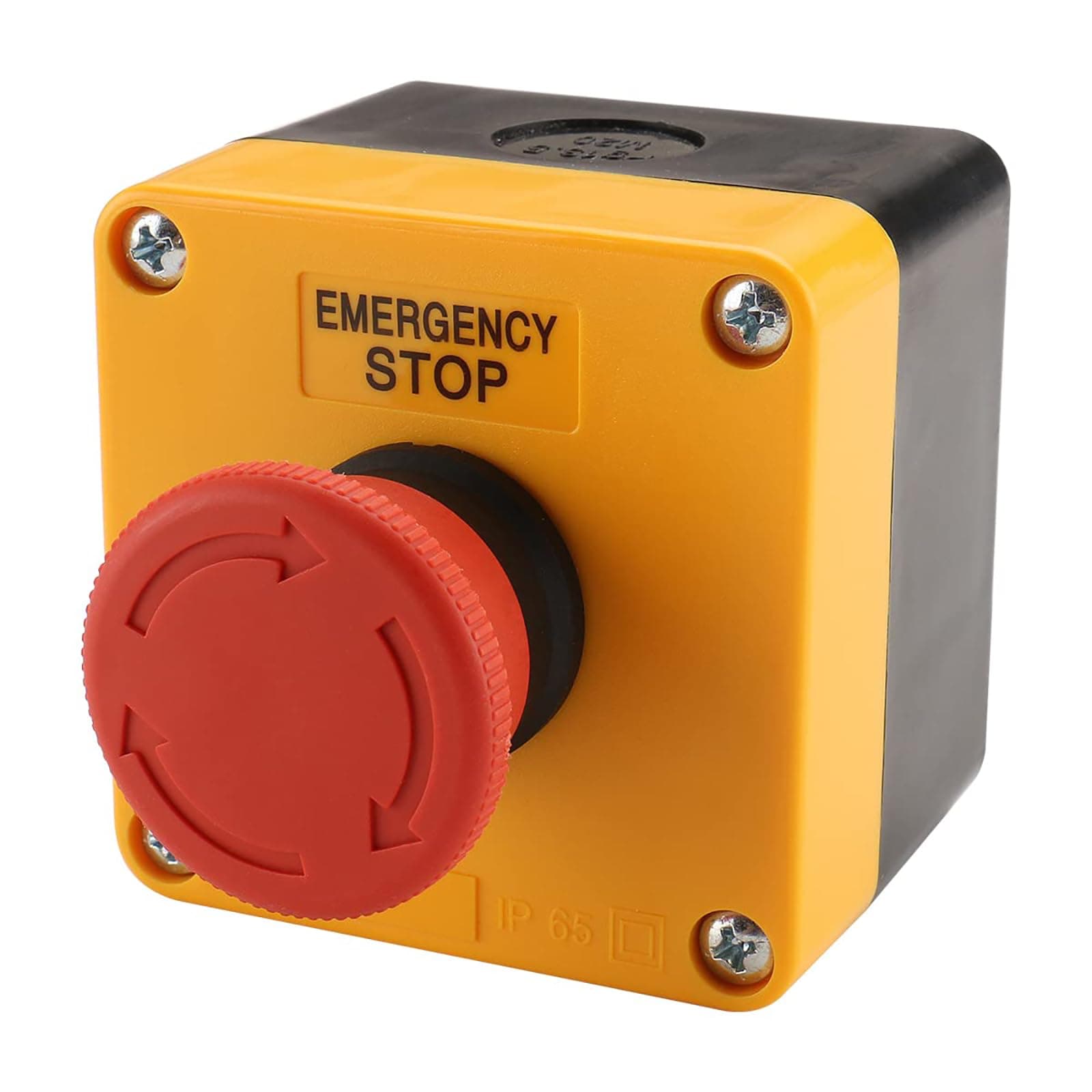 Baomain Red Sign Emergency Stop Switch Push Button, Weatherproof Push Button Switch with Box, 10A 660V 1NO 1NC