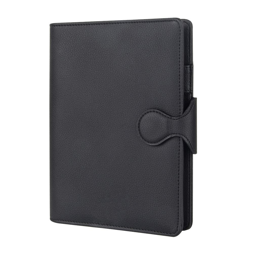 Grope Travel Refillable Journal for Men A5 6 Ring Planner Binder Soft PU Leather Cover Loose Leaf Notebook Lined Paper with Round Magnetic Buckle (Ink Black)