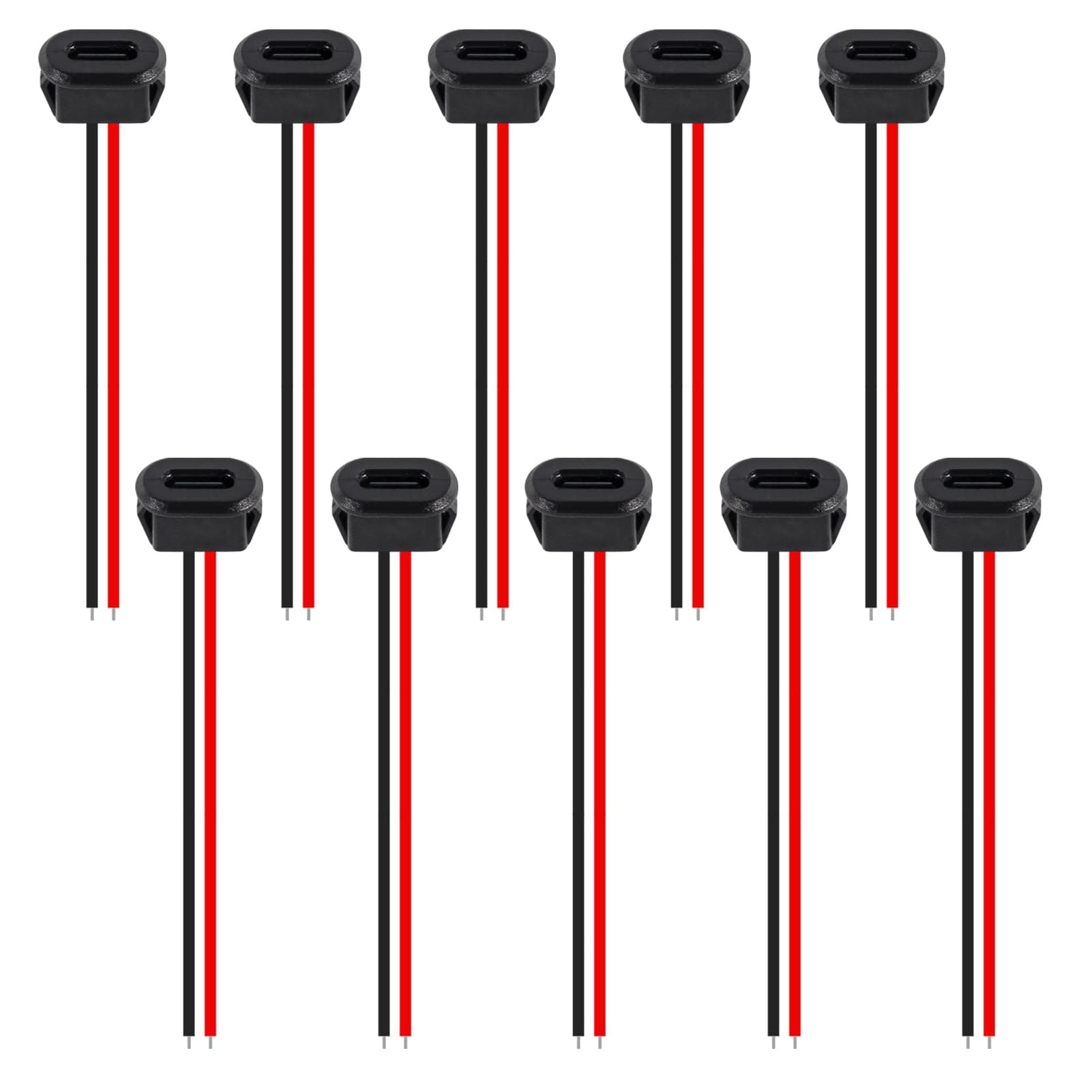10PCS Type-C Female Chassis Waterproof 2P Solder Wire Type USB C Pigtail Cable Extension Power Cable USB-C Plug to 2 Pin Bare Wire Open End Connector