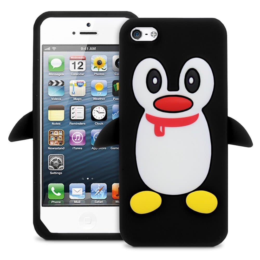 New Cute Penguin Silicone Soft Case Cover for Apple iPhone 5 Black