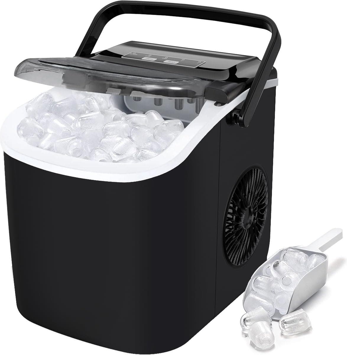Countertop Ice Maker Machine – 12kg/24H Quick Ice Maker, 9 Cubes in 6 Min, Self-Cleaning, Portable with Handle, Ice Scoop & Basket, Small & Large Cubes, Home/Kitchen/Office/Bar (BLACK)