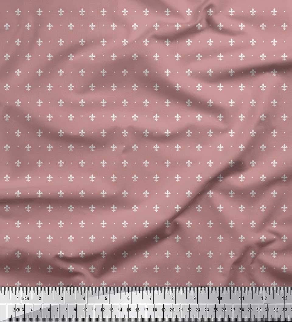 Soimoi Georgette Viscose Fabric Dot & Fleur De Lis Damask Shirting Print Fabric by The Meter 42 Inch Wide