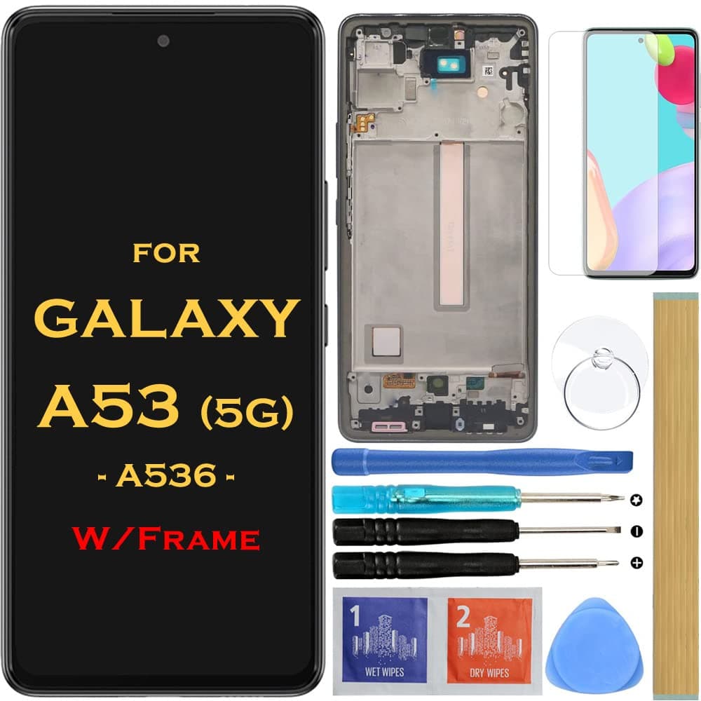 Screen Replacement LCD Display Touch Digitizer Assembly with Frame for Samsung Galaxy A53 5G A536 SM-A536B SM-A536U A536U1 6.5" (No Fingerprint)