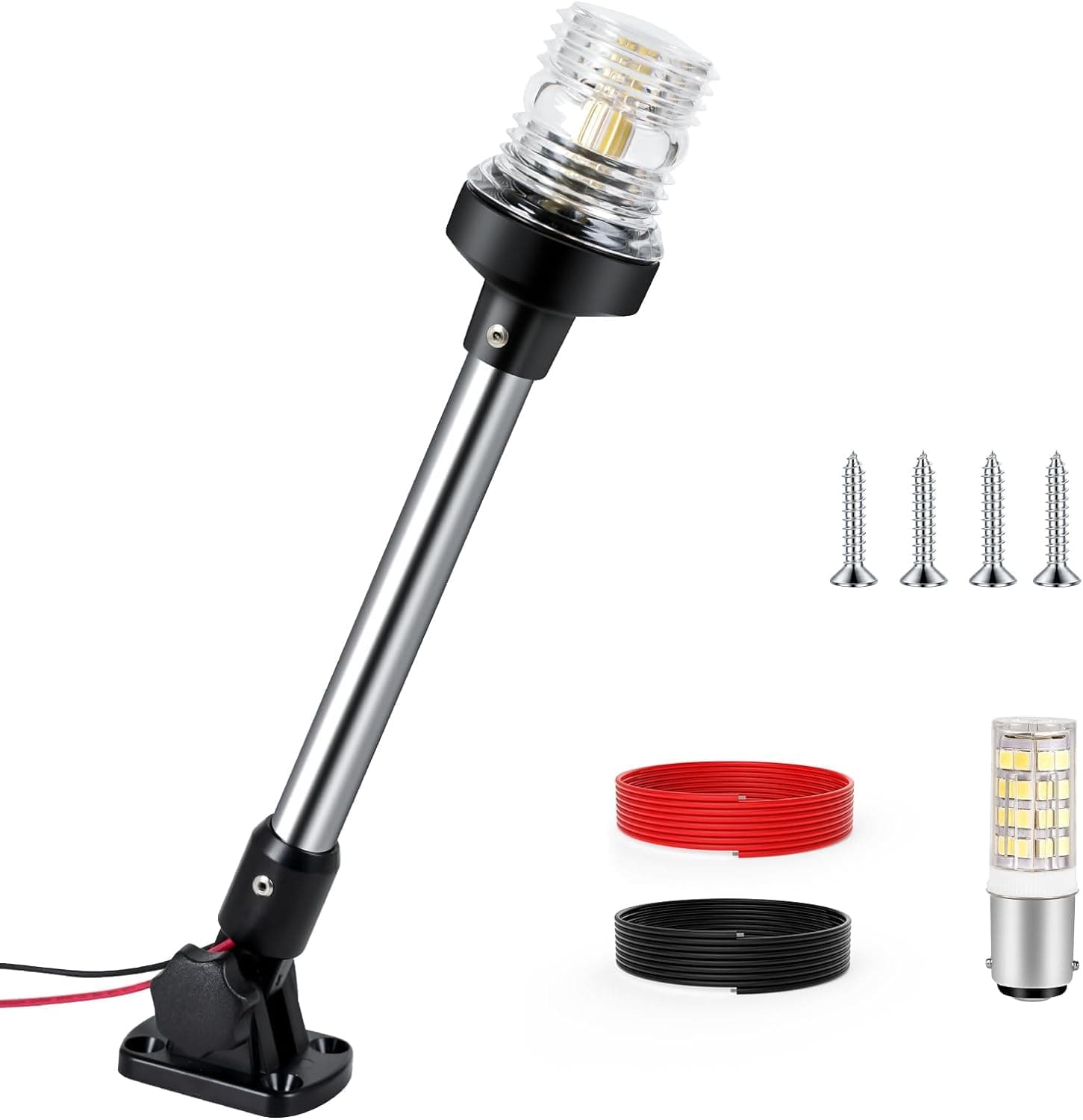 THE WHITE SHOP White LED Fold Down Boat Stern Light Boat Anchor Light for Pontoon and Fishing Boat