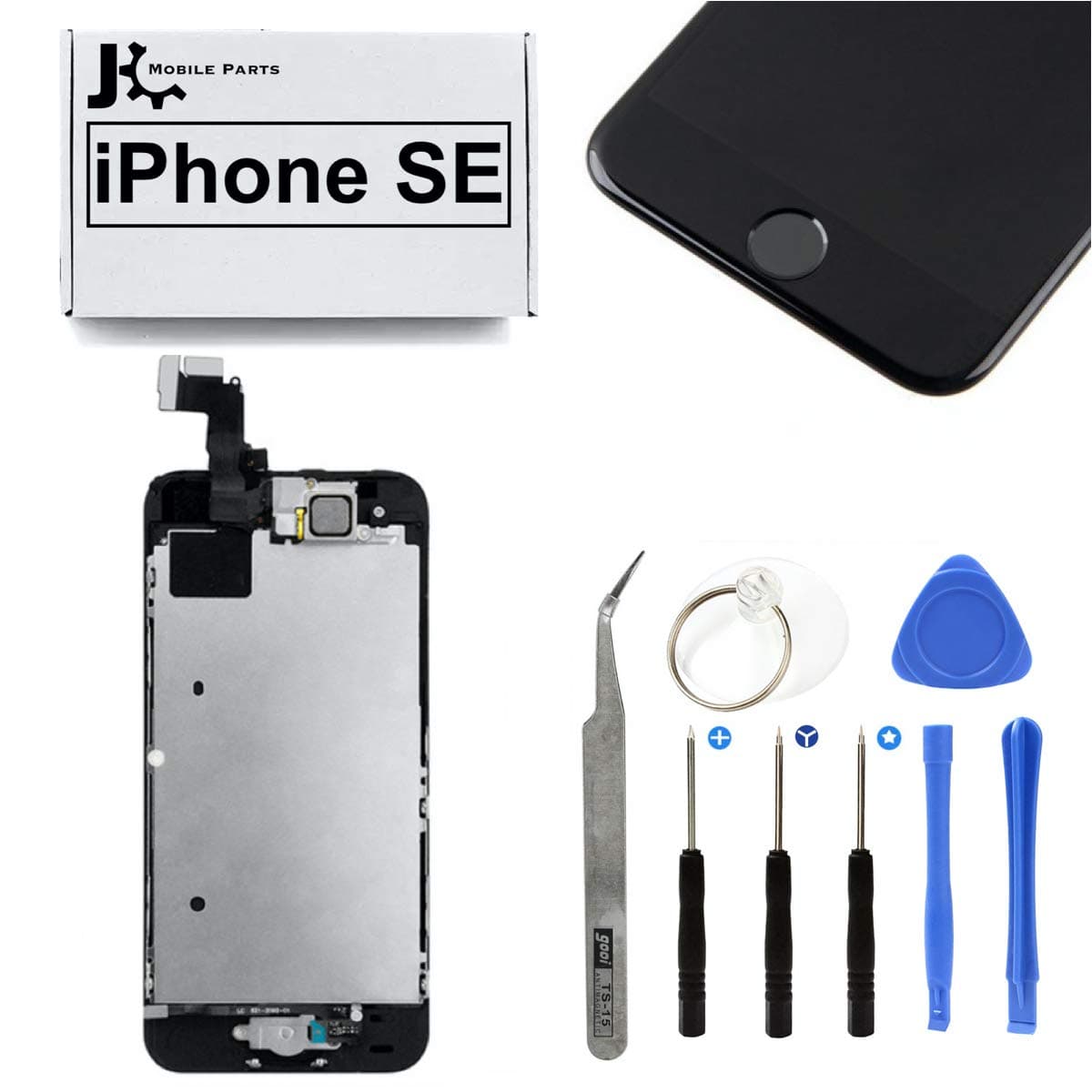 Full Screen Replacement LCD Touch Assembly Front Camera Ear Speaker Home Button with Repair Tools for iPhone SE 4.0 inch (Black)