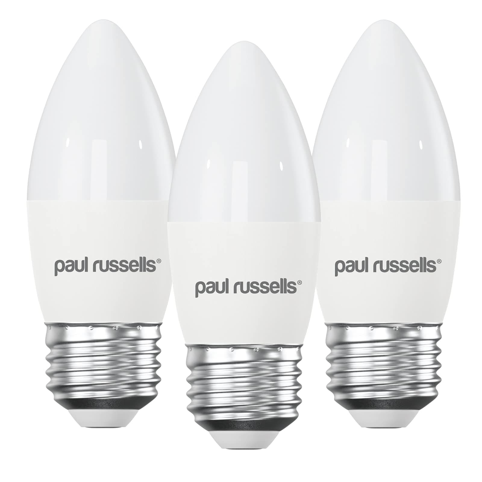paul russells LED Light Edison Screw E27, 60watt Equivalent, 6.5W 806LM LED Bulbs, 6500K Bright Daylight, Frosted C35 ES Candle Energy Saving Non-Dimmable Chandelier Lightbulbs, 3 Pack