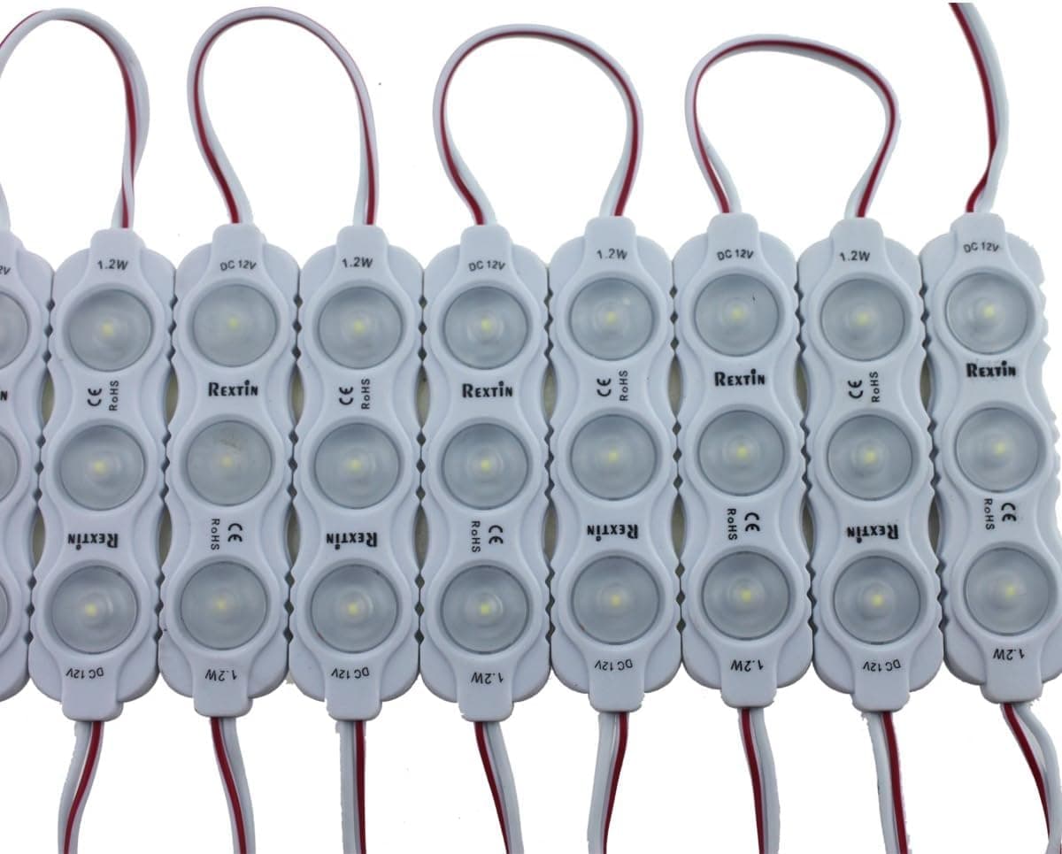 Rextin Super bright 200pcs New Model 2835 3 LED Module 120-150LM Per module Waterproof Decorative Light for Letter Sign Advertising Signs with Tape Adhesive Backside (Red)