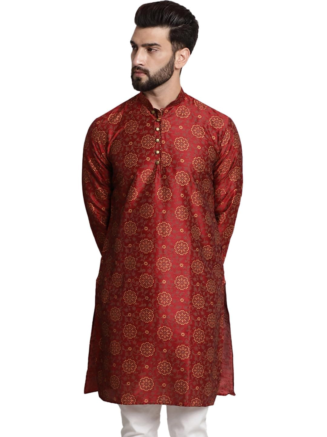 Men’s Silk Blend Kurta with Paisley Design
