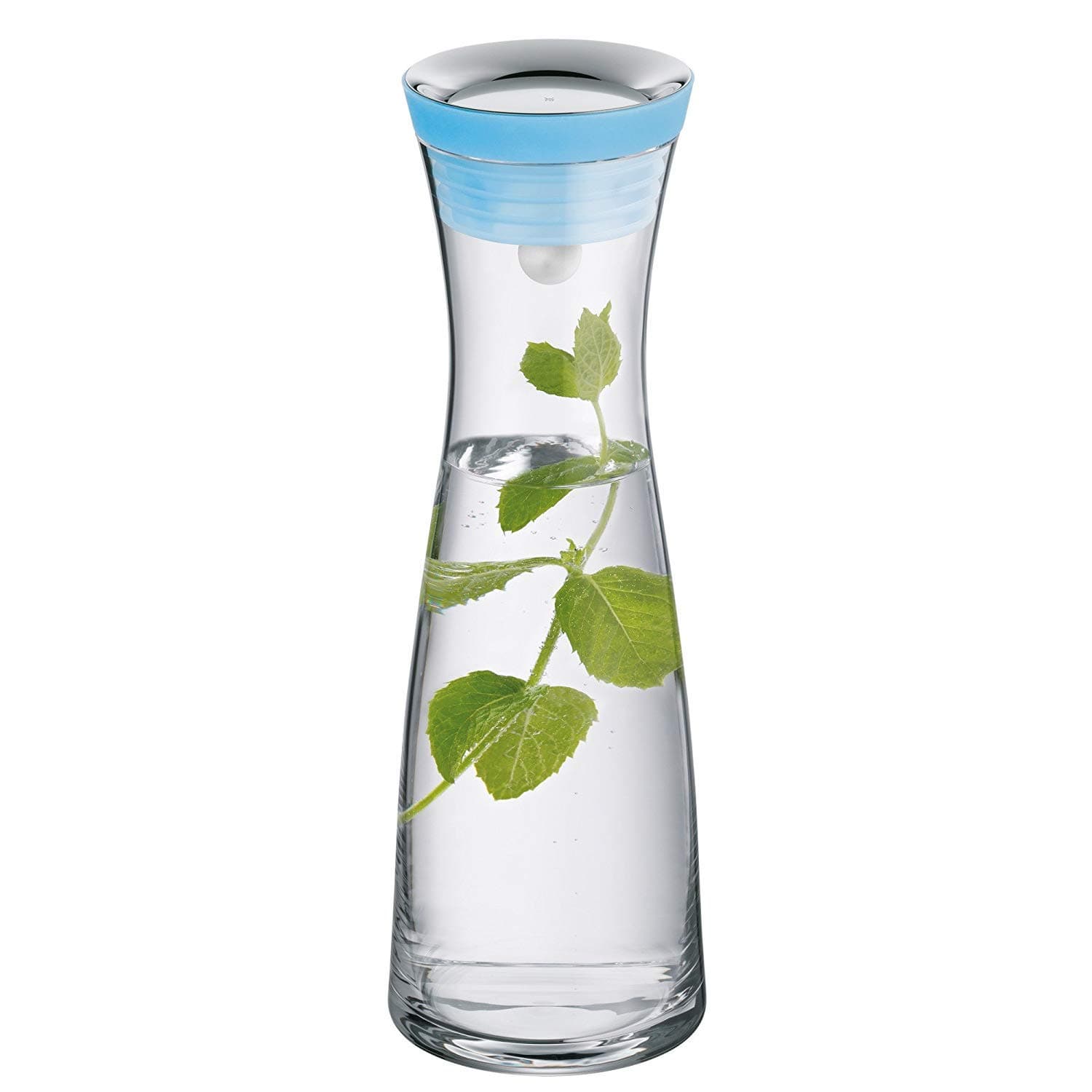 WMF Close-Up Stopper Glass Cromargan Basic Water Decanter, Blue, Height 29 cm, 1 Litre