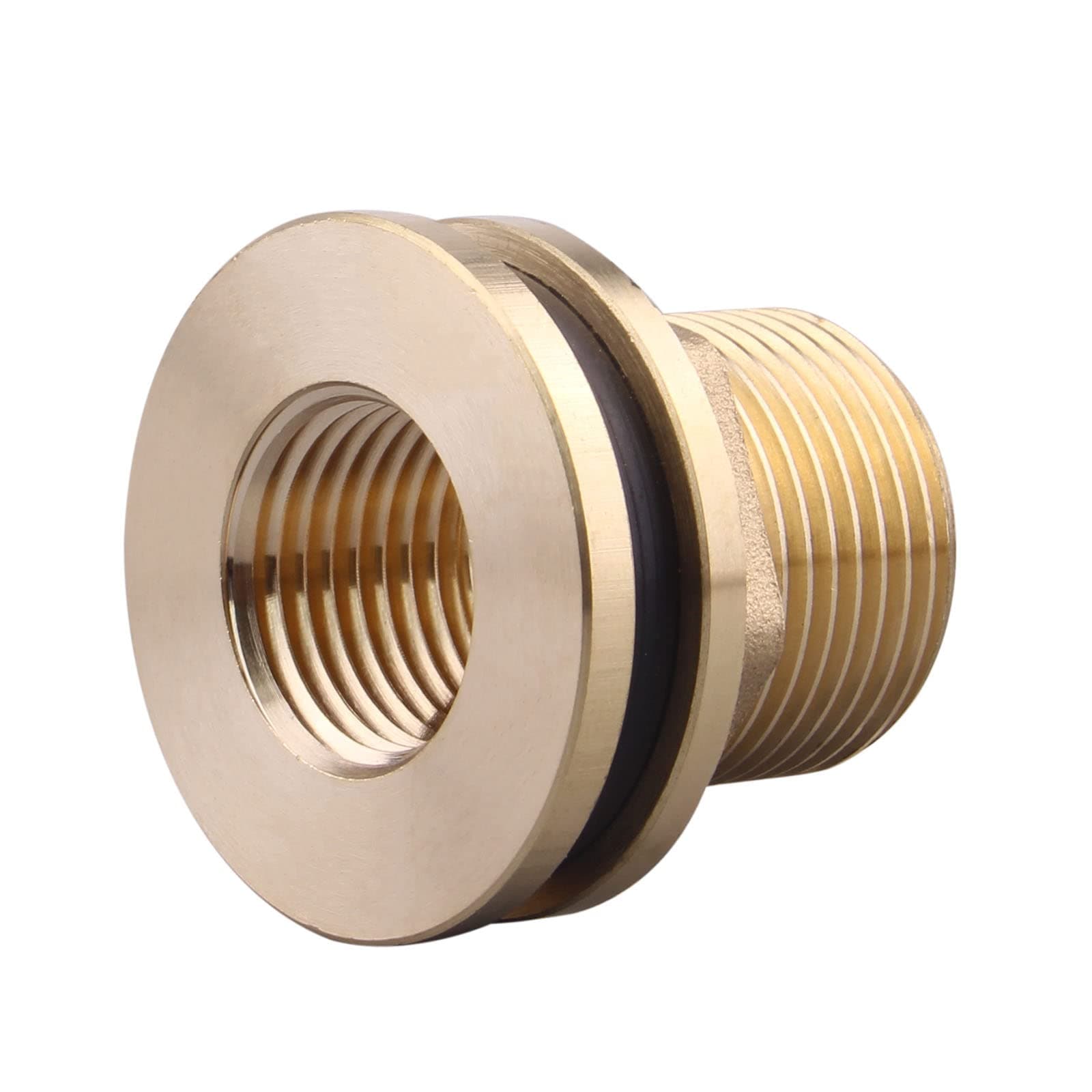 Brass Bulkhead Fitting - 1/2" NPT Female x 3/4" Straight Male Thread Water Tank Connector with 2 Rubber Rings for Water Tower Tank Barrels (pack of 1)