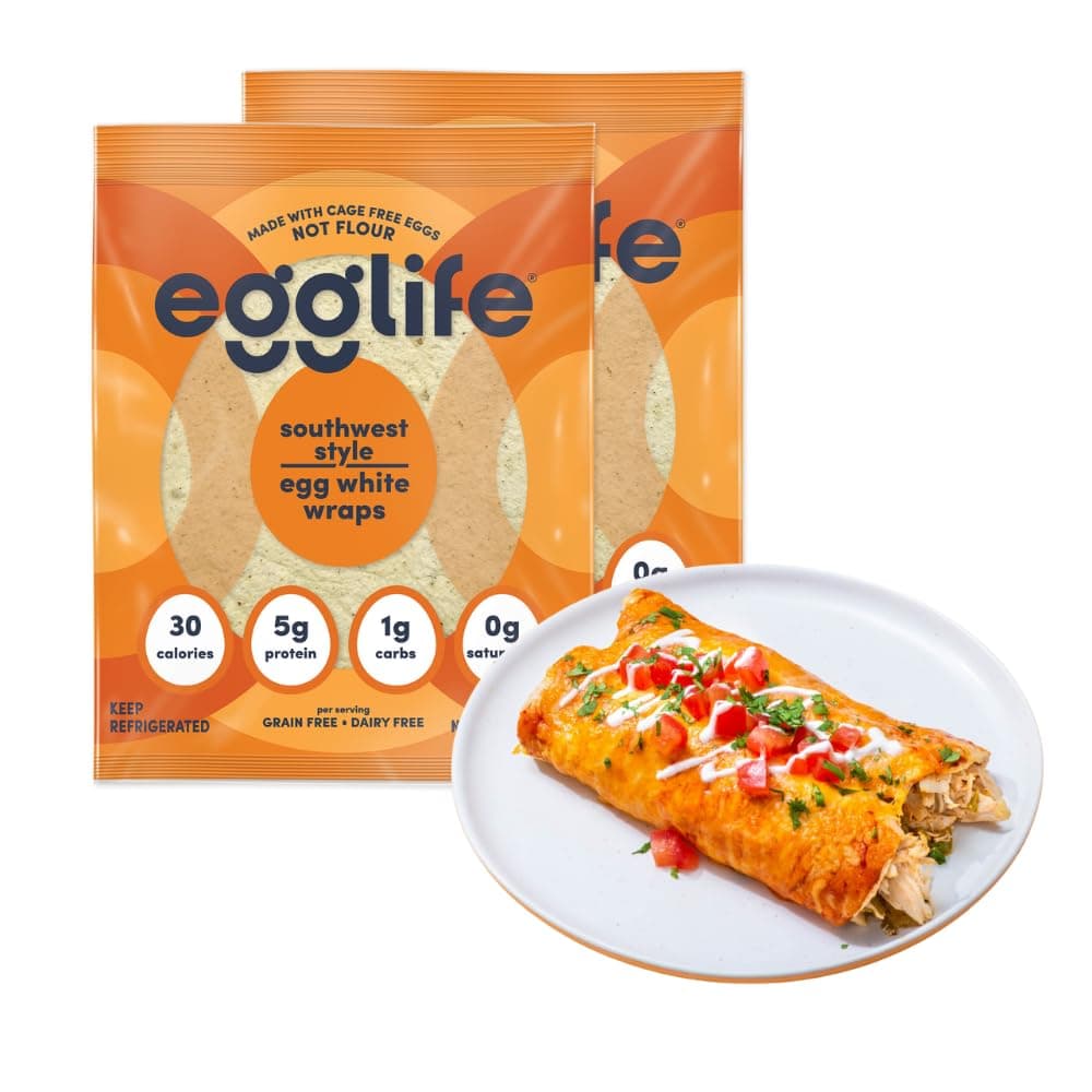 egglife egg white wraps, Southwest, Egg White Wraps, 12 Total Wraps (2-6 Packs) - Gluten Free, Dairy Free, No Flour, Sugar Free, Keto Friendly, Paleo, Low Net Carb, Protein Packed