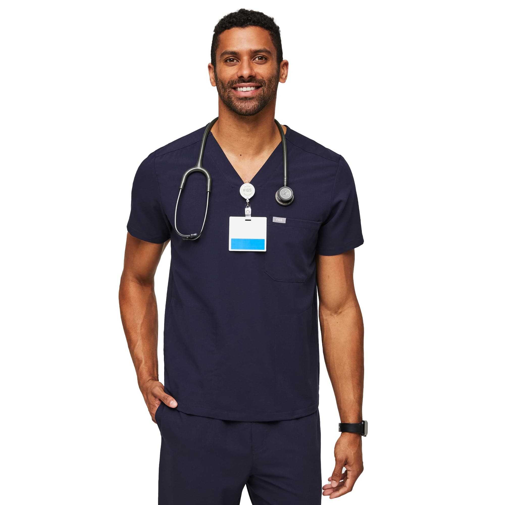 Chisec Scrub Top for Men – 3 Pockets, Tailored Fit, Squared V-Neck, 4-Way Stretch, Moisture-Wicking
