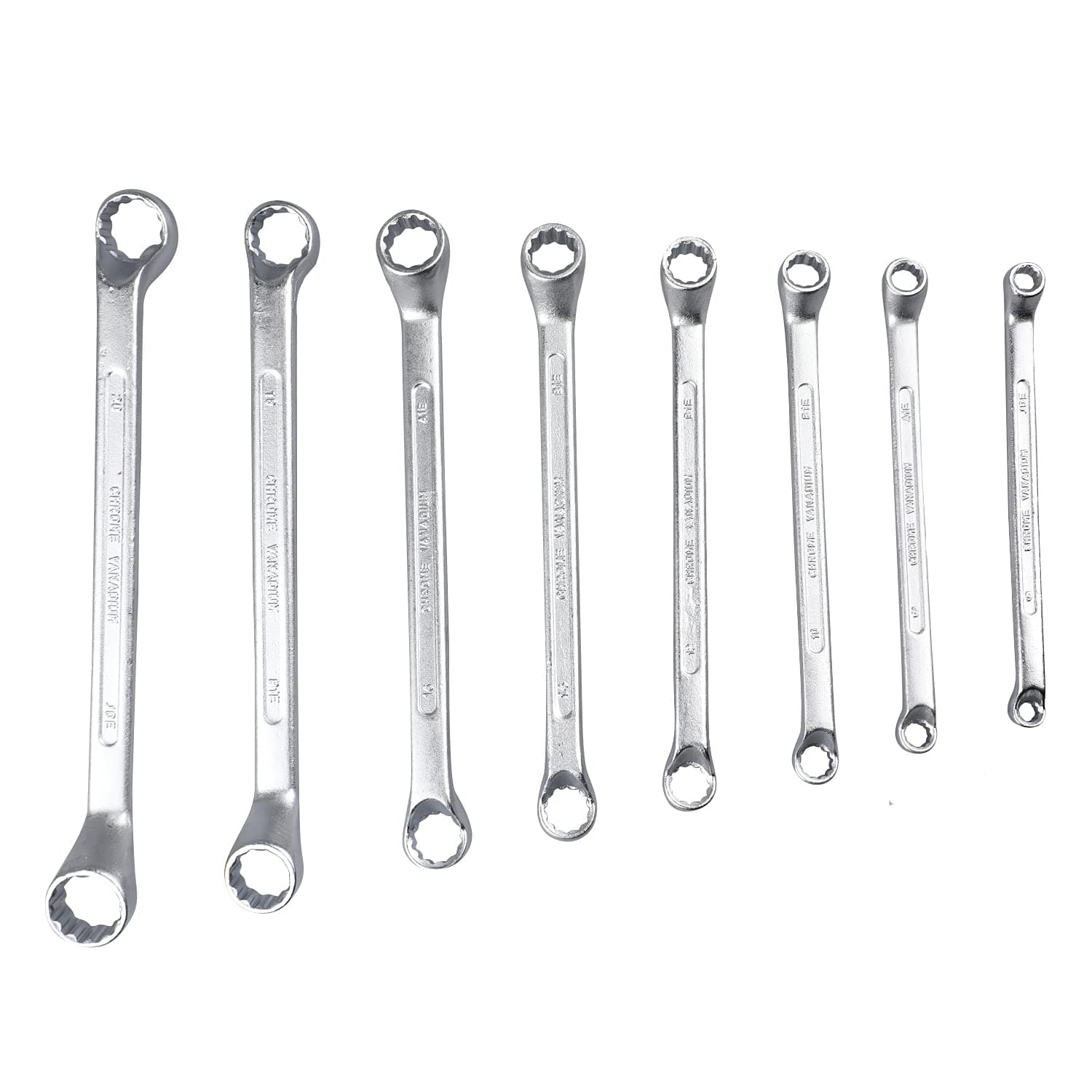 Eastman Bi-Hexagonal Ring Spanners - Shallow Offset - Crv Set Of 8 Pcs, Kit-07-80SD,Automotive Spanner Kit Chrome Vanadium Steel, Chrome Plated Ideal For Mechanical Work and Automotive Work (E-2007)