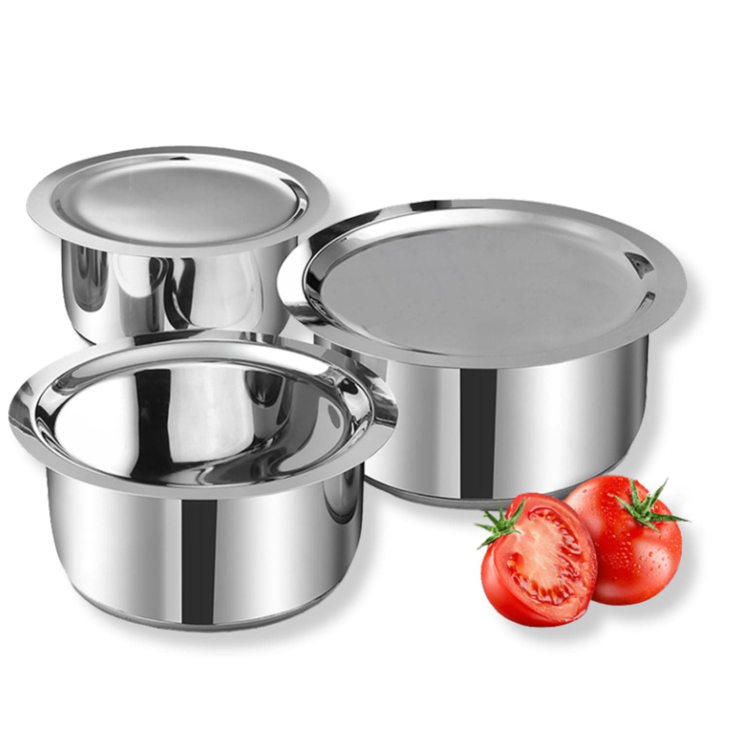 Vinod 3pc Tope Set 1 L, 1.4 L & 1.8 L with lid (Induction Friendly)