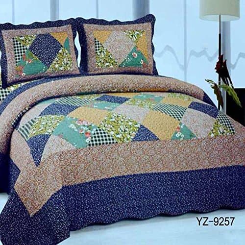 Uzzydeals Ltd 100% Cotton 3 Pieces Patch Work Quilted Bed Spread Double King