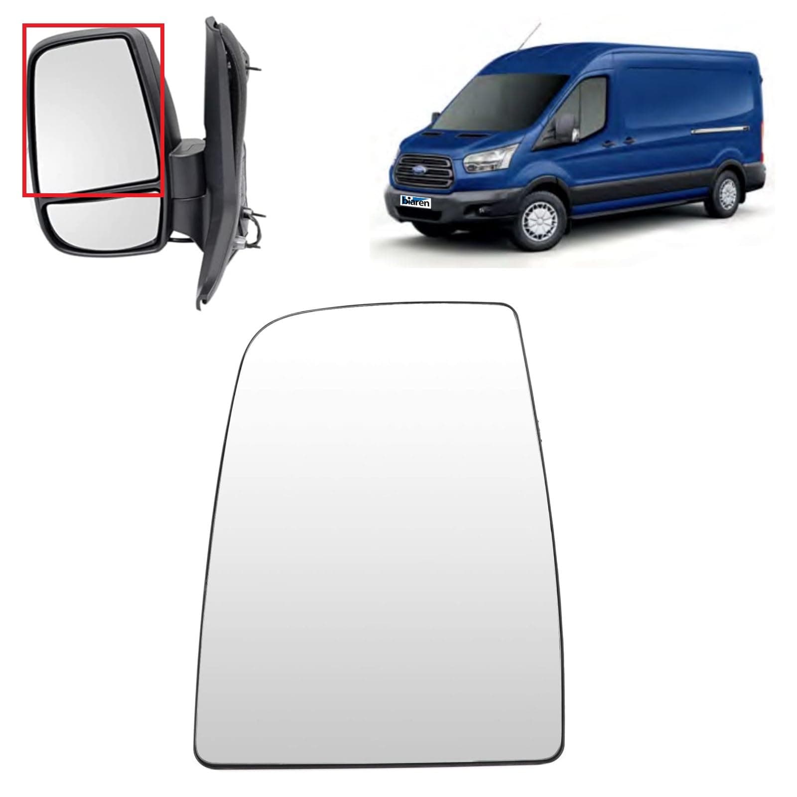 Wing Mirror Upper Glass Left Passenger Side Non-Heated For Ford Transit Mk8 2014 Onwards 1823985 BK3117K741AA Wing Mirror Glass + Back Plate