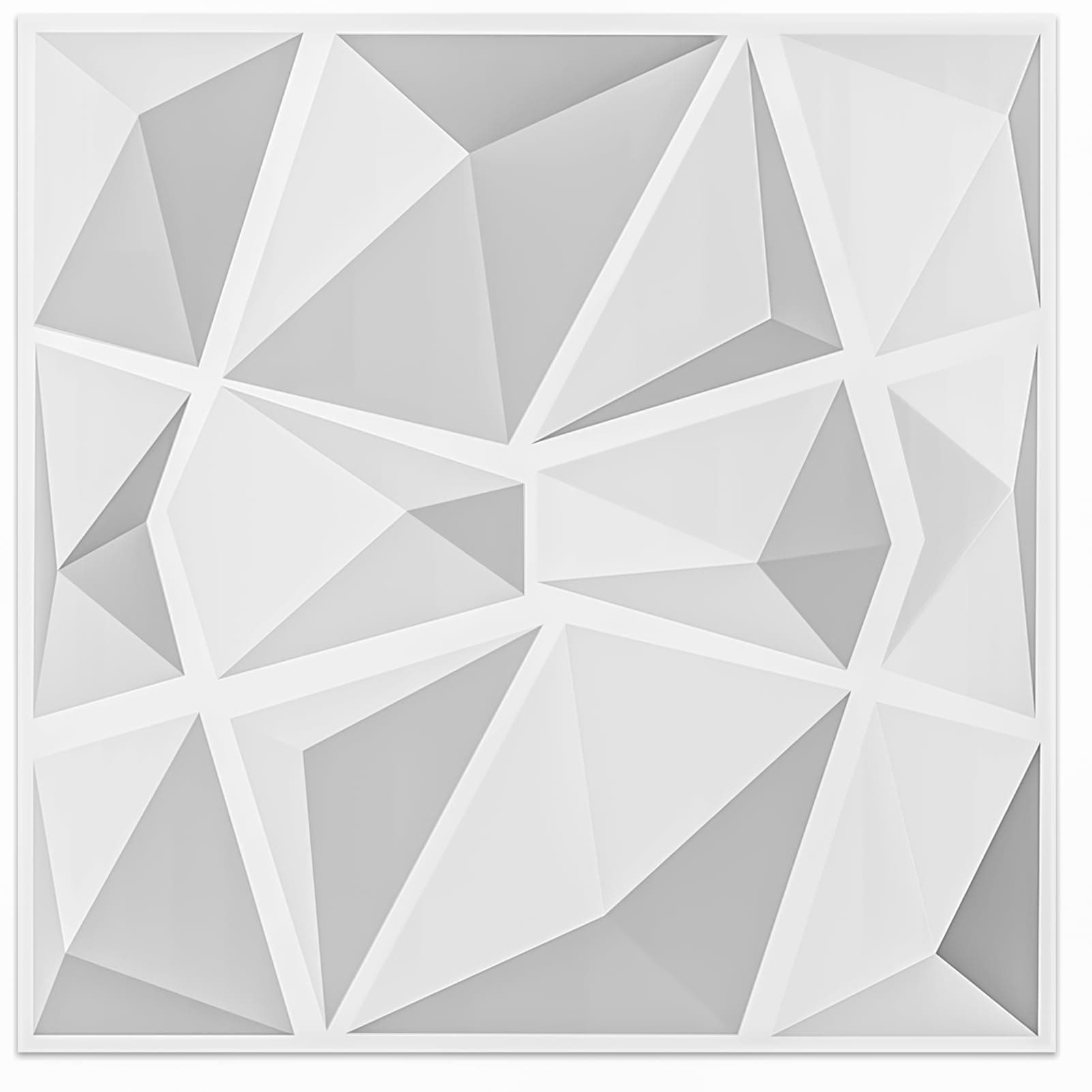 12 Pack 3D Diamond Design Wall Panels 19.7"x19.7" PVC Panel for Interior Wall Decor Living Room, Office, TV Background, Snow White