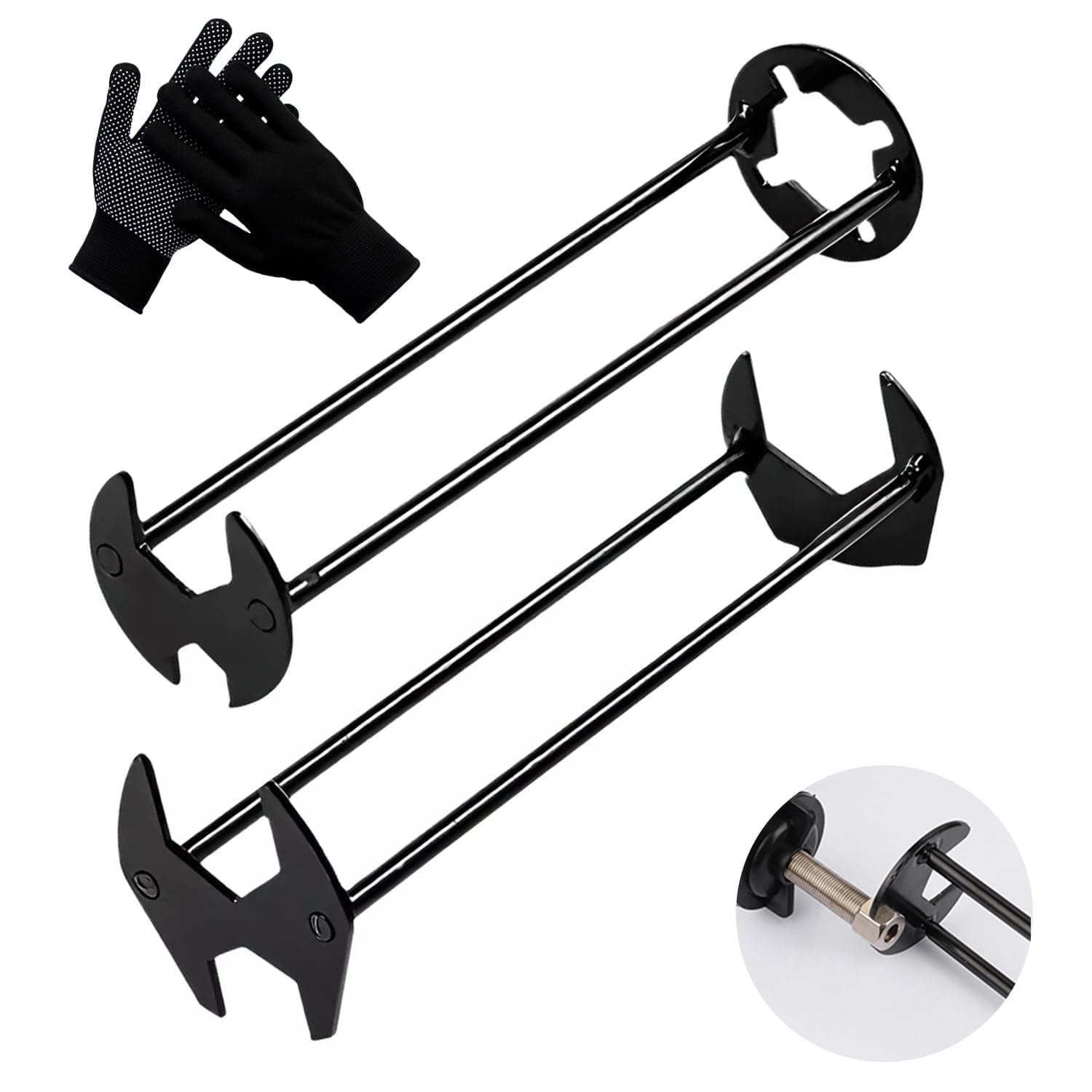 Zieuyend 2Pcs Multifunctional Basin Wrench Set, 7 Sizes Universal Under Sink Plumbers Tool with Four-Jaw Hex Wrench for Kitchen & Bathroom, Includes Free Gloves