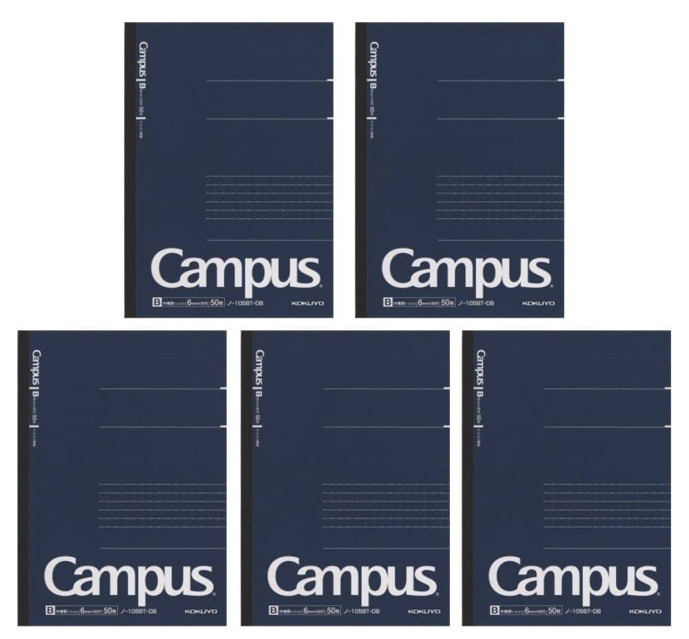 Campus Pre-Dotted Notebook, A5-dotted 6 mm Rule - 30 Lines X 50 Sheets - 100 Pages, Pack of 5 Dark Blue