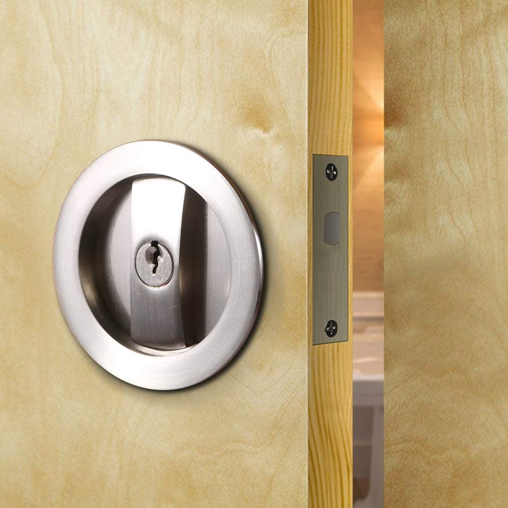 CCJH Invisible Barn Wood Sliding Door Gate Cup Handle Lock Hardware with Keys (Sliver (Dia-2.95")