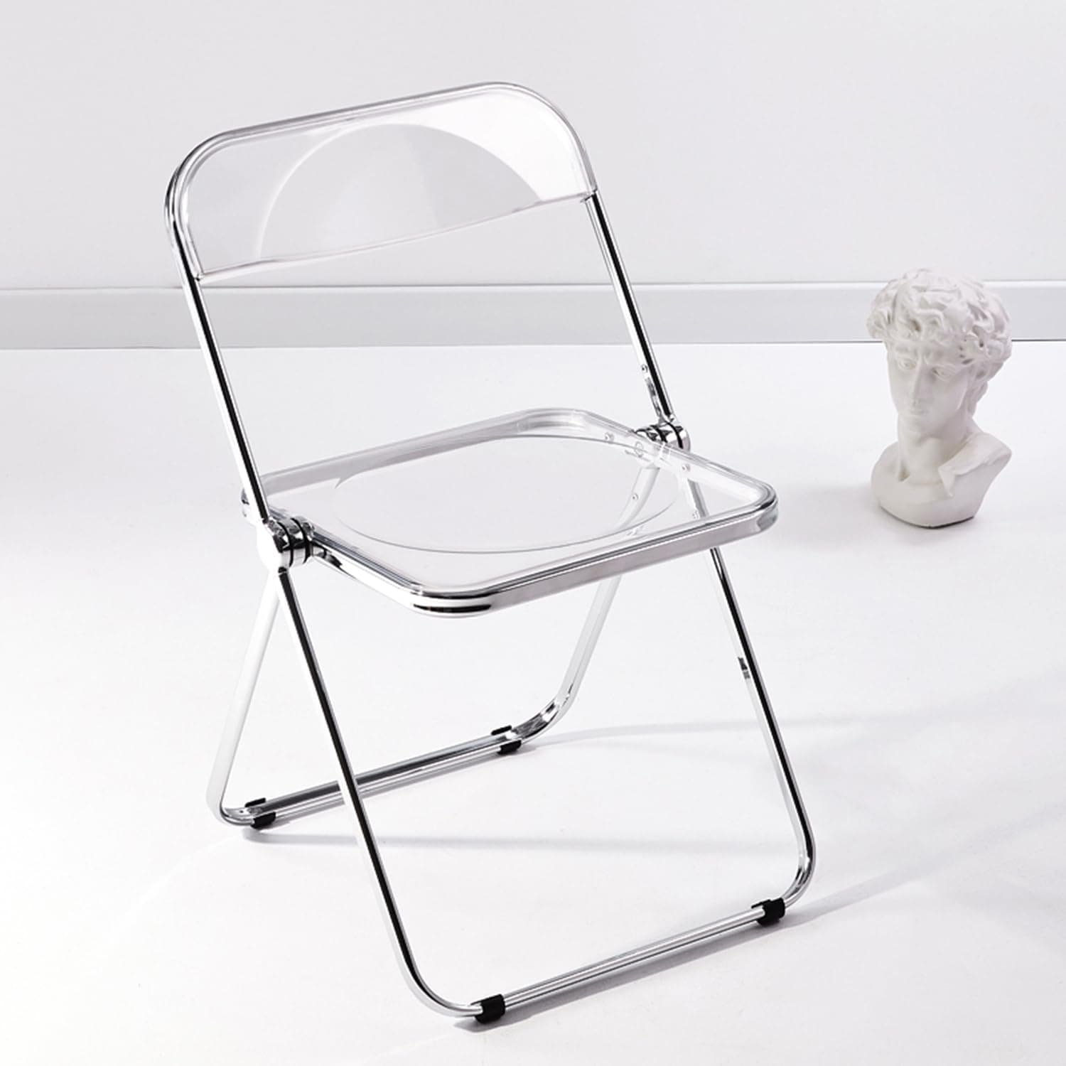 KAIHAOWIN Luxury Modern Acrylic Folding Chair Transparent Chairs-Ghost Stackable Crystal Folding Chair-PC Plastic Living Room Seat-Chrome Frame and Foldable Acrylic Chair-Clear