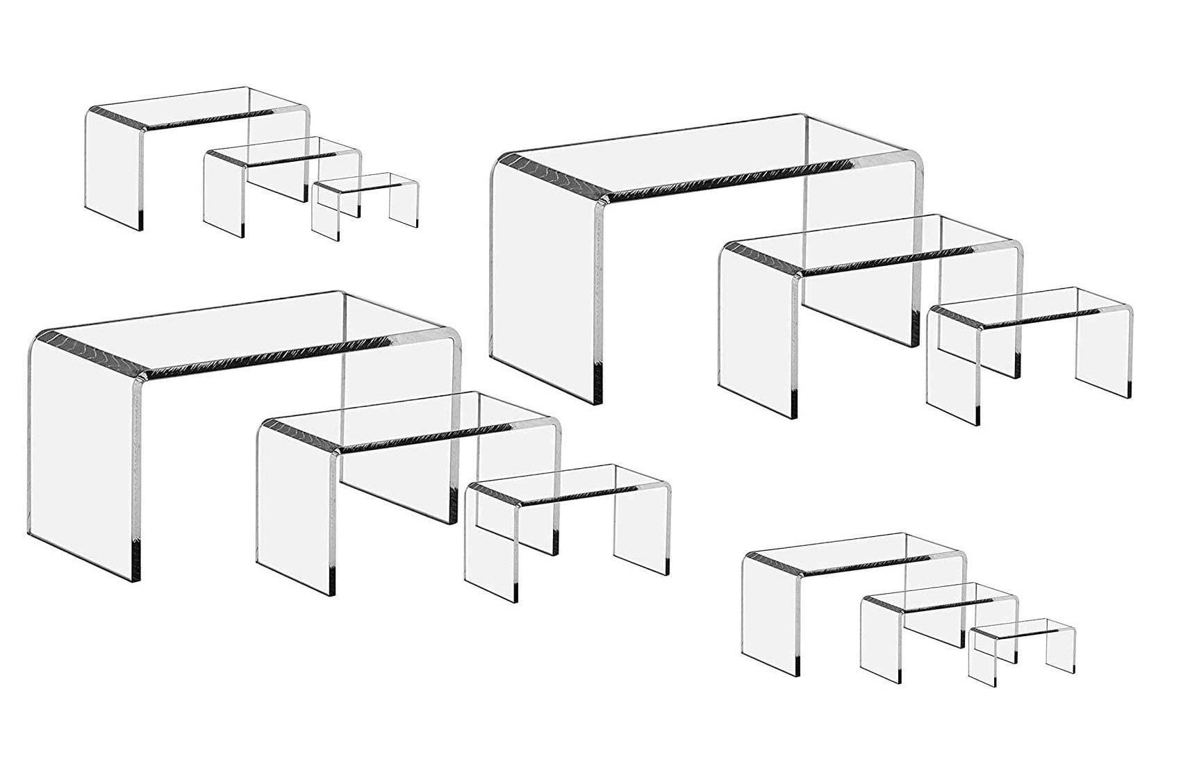 12 Piece Set - Clear Acrylic Display Risers, Acrylic Clear Riser Sets Display Stand for Jewelry, Baked Goods, Bakery Use, Collectibles, Figures/Figurines