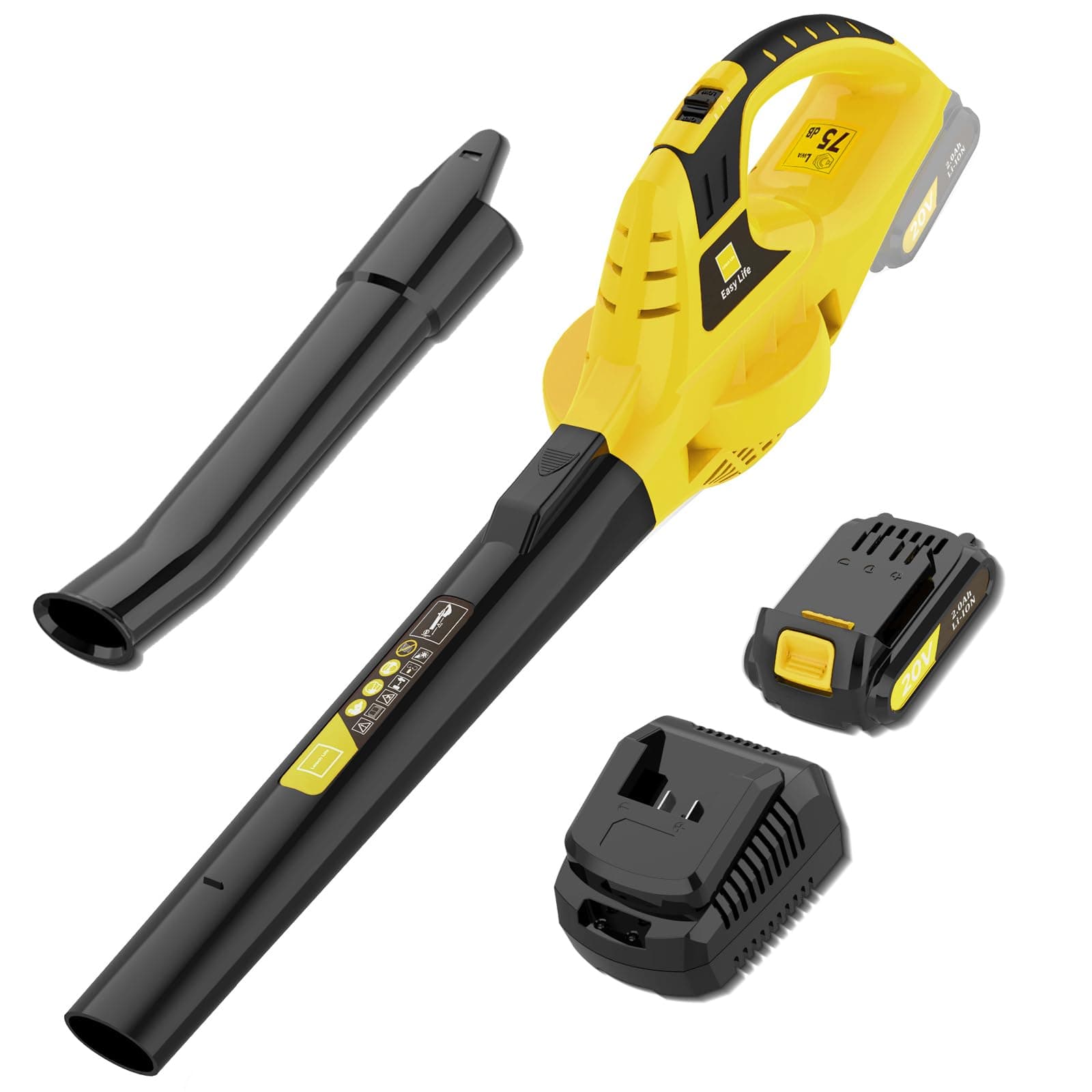 21V Leaf Blower Cordless | Handheld Electric Lightweight Blower with 2.0Ah Rechargeable Battery & Fast Charger | Adjustable Speeds, Portable Design for Lawn, Patio, Yard, Sidewalk Cleaning