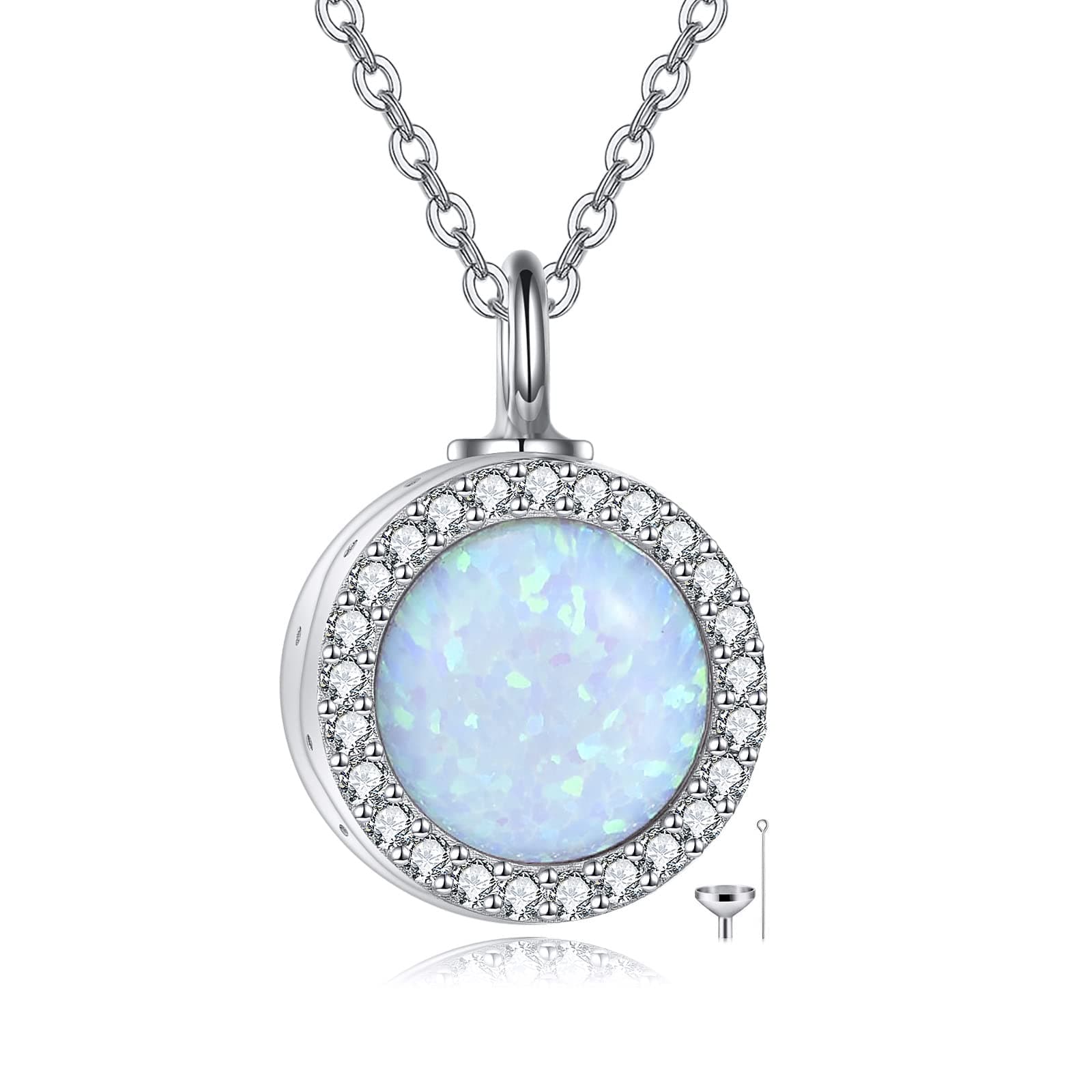ONEFINITYOpal/Turquoise Urn Necklaces for Ashes Sterling Silver Opal Cremation Jewelry for Ashes Memory Jewelry for Women