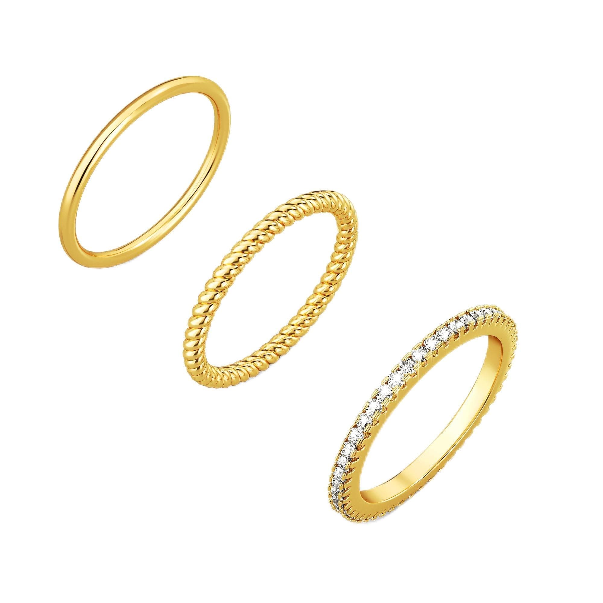 Moodear 3PCS Thin Stackable Ring Set - Dainty 14K Gold Plated Thumb CZ Rings for Women Non Tarnish Size 5-12