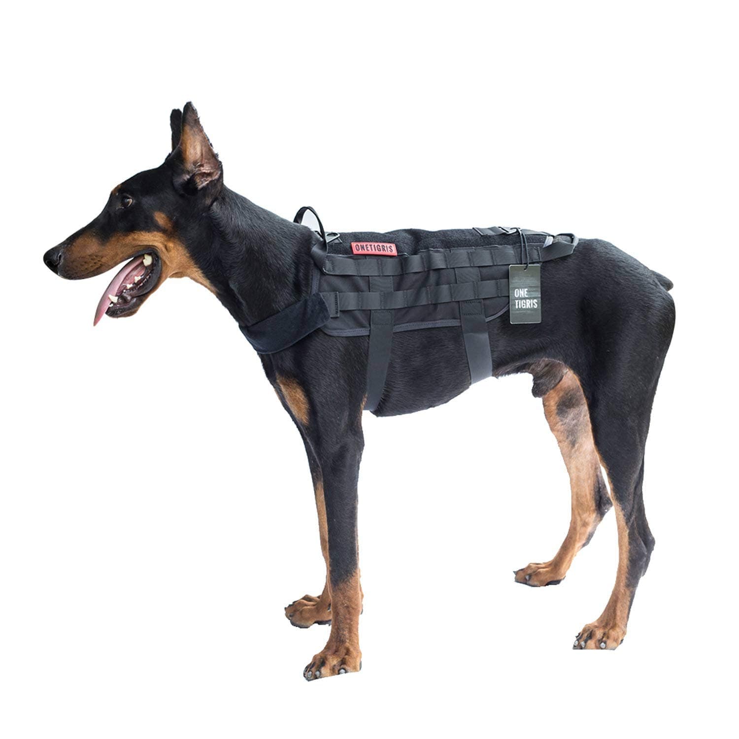 OneTigris Tactical Dog Training Vest Harness with Mesh Padding and Two Handles (Black, M / 41cm)