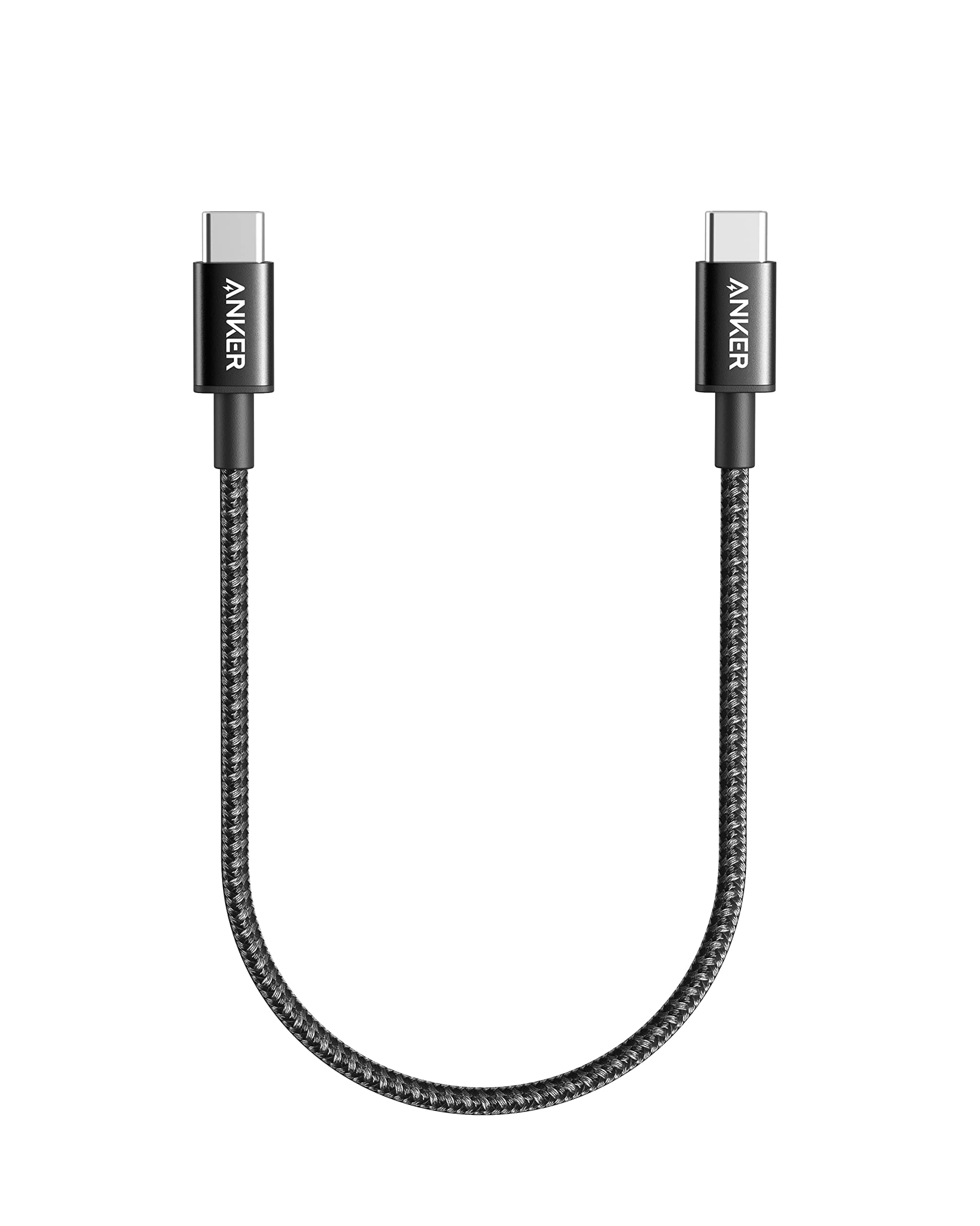 Anker New Nylon USB-C to USB-C Cable (1 ft, 60W), USB 2.0 Type C Charging Cable for MacBook Pro 2020, iPad Pro 2020, iPad Air 4, Samsung Galaxy S21, Nintendo Switch, Pixel, LG, and More (Black, 1ft)